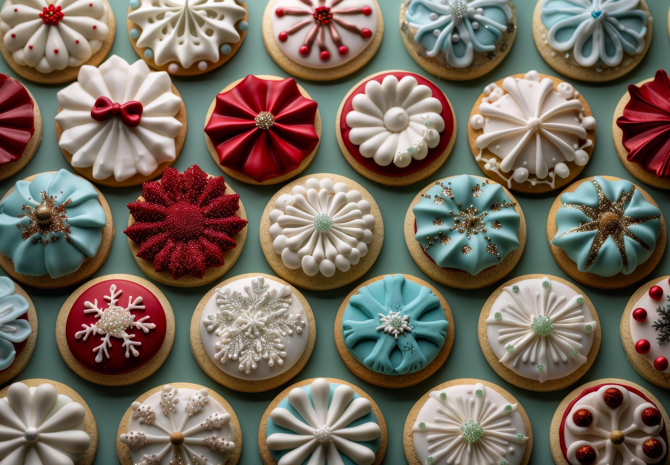 Decorated Sugar Cookies With Winter And Holiday Designs On Blue Background Stock Free