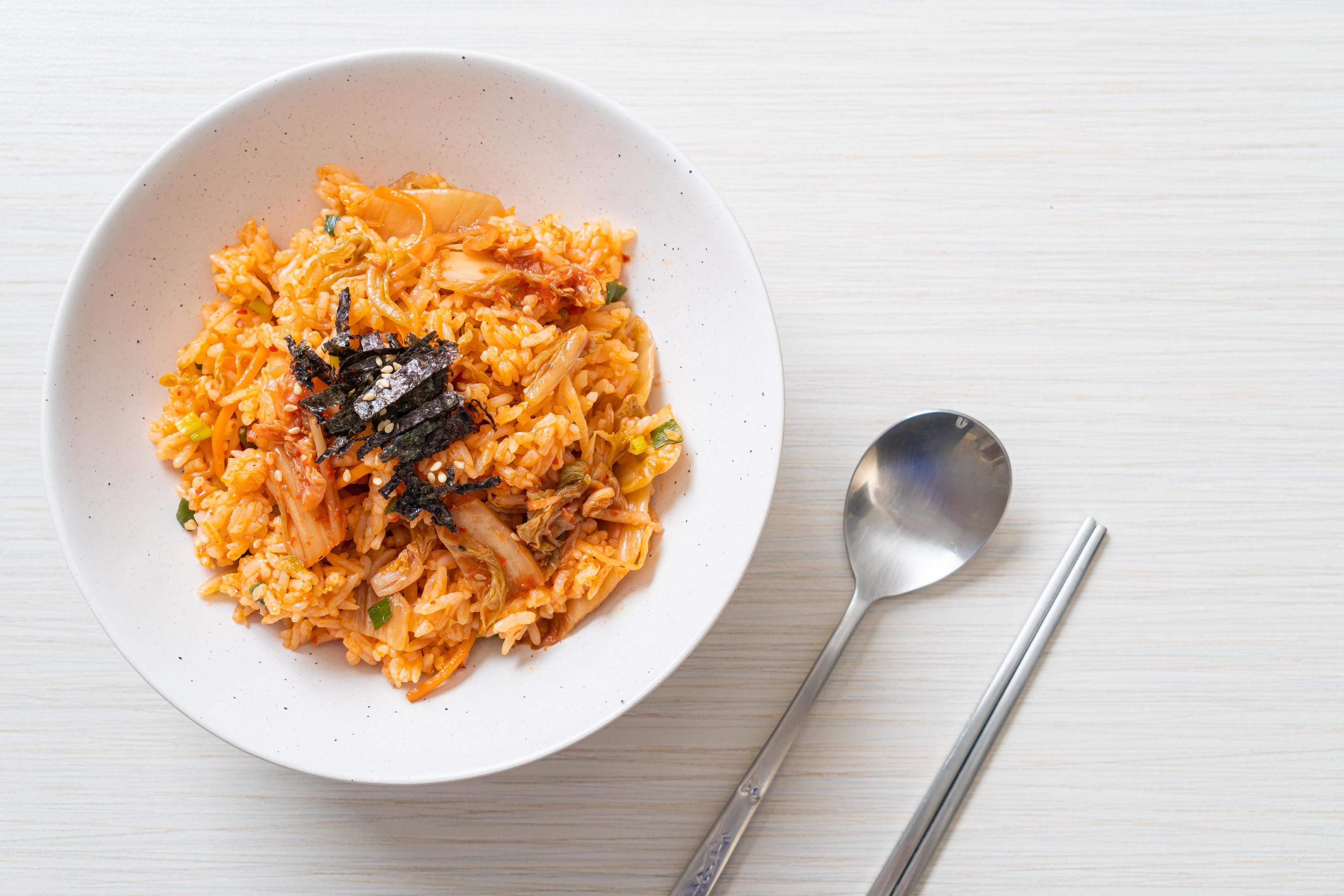 Kimchi fried rice with seaweed and white sesame – Korean food style Stock Free