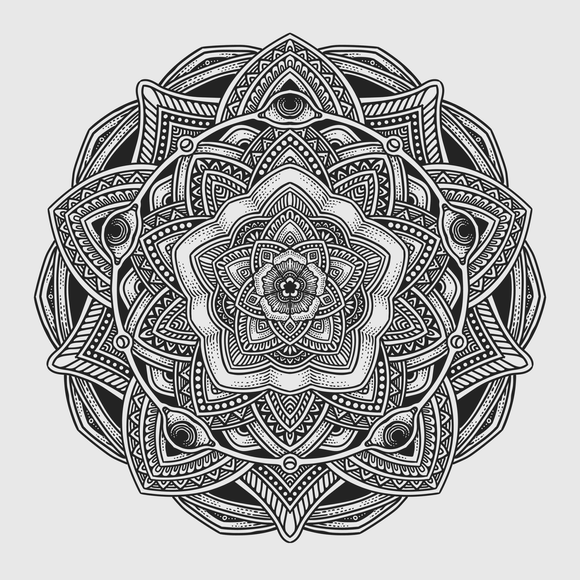 Beautiful floral pattern mandala art isolated on a black background – Eps 10 Stock Free