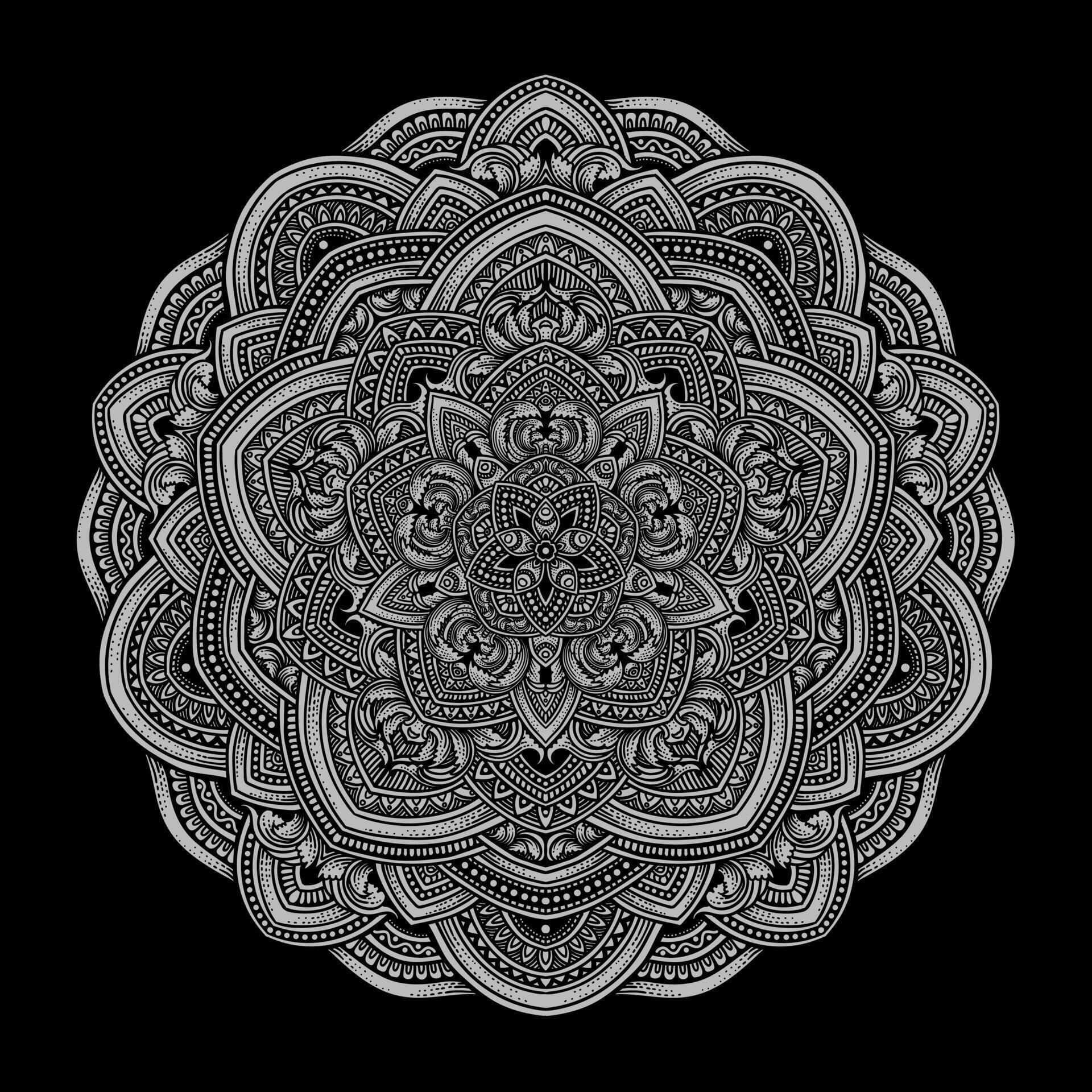 Beautiful floral pattern mandala art isolated on a black background – Eps 10 Stock Free