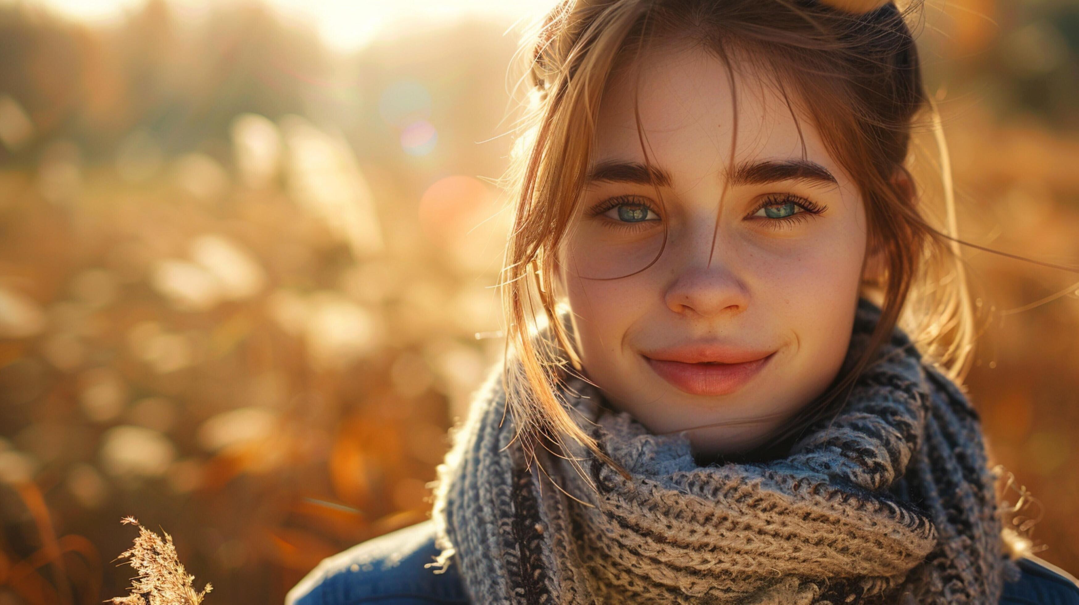 young woman outdoors looking at camera smiling Stock Free