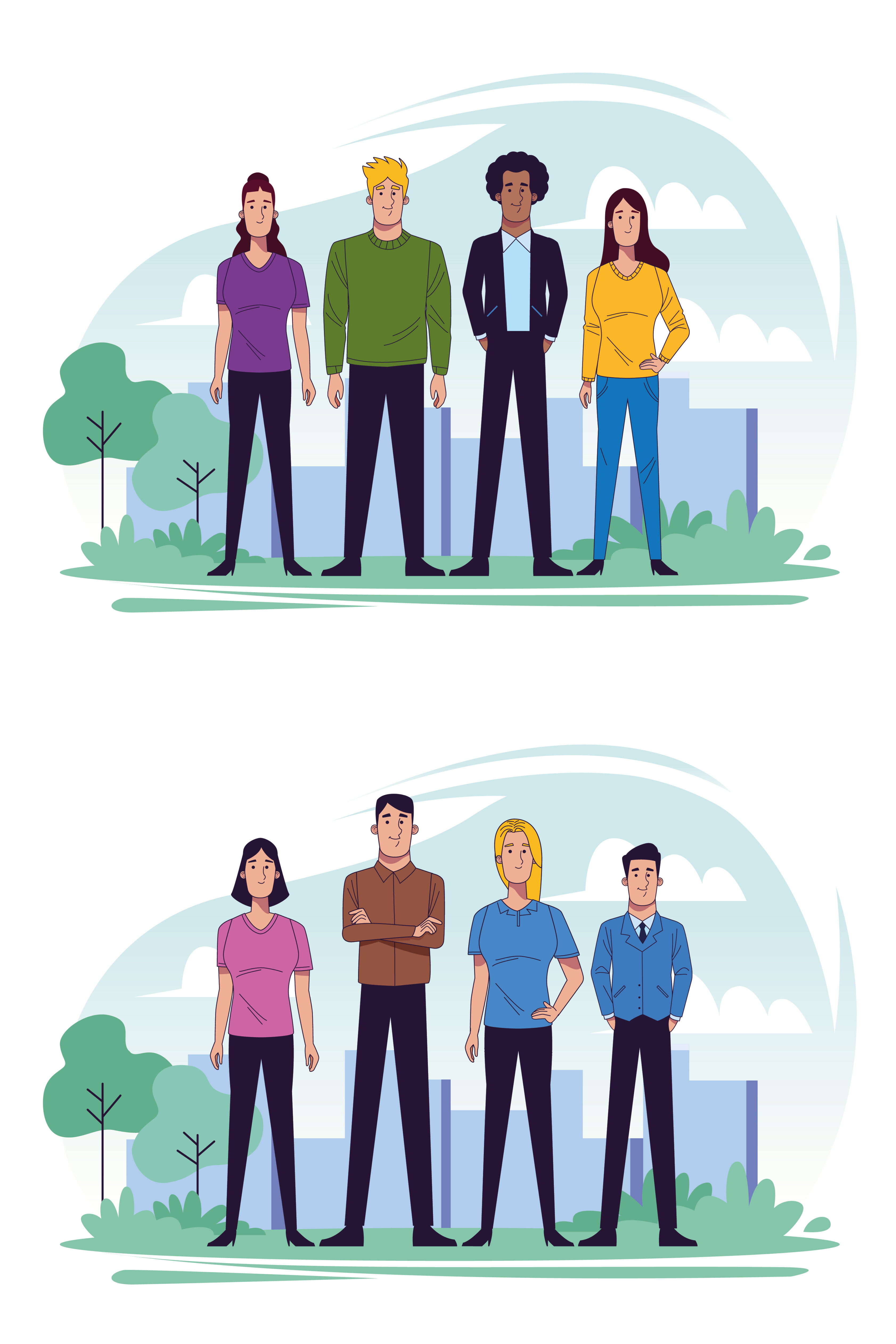 group of people wearing medical masks in the park Free Vector