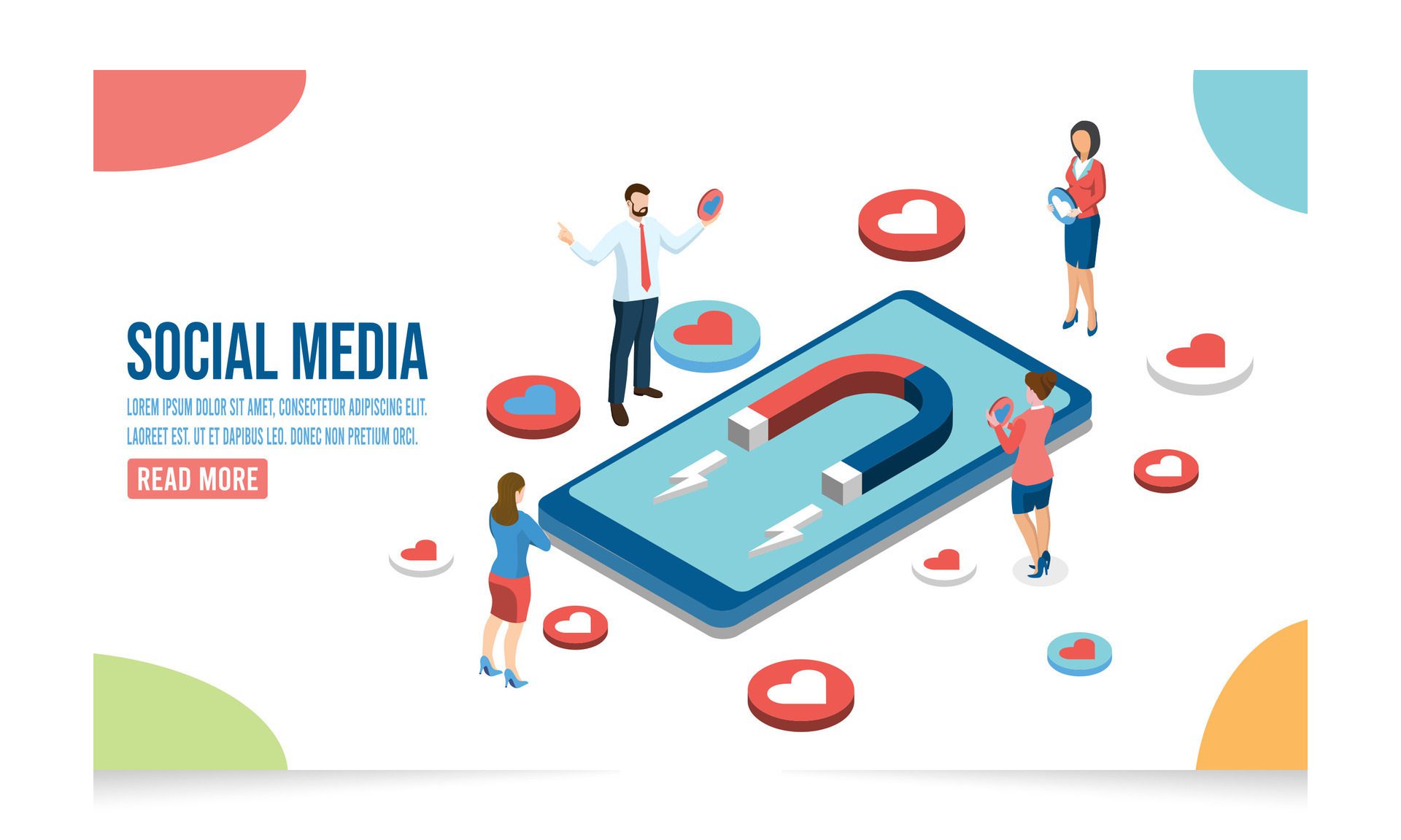 3D isometric Social media concept with people using mobile tablet and smartphone for sending posts, Hashtag and sharing. Vector illustration eps10 Free Vector