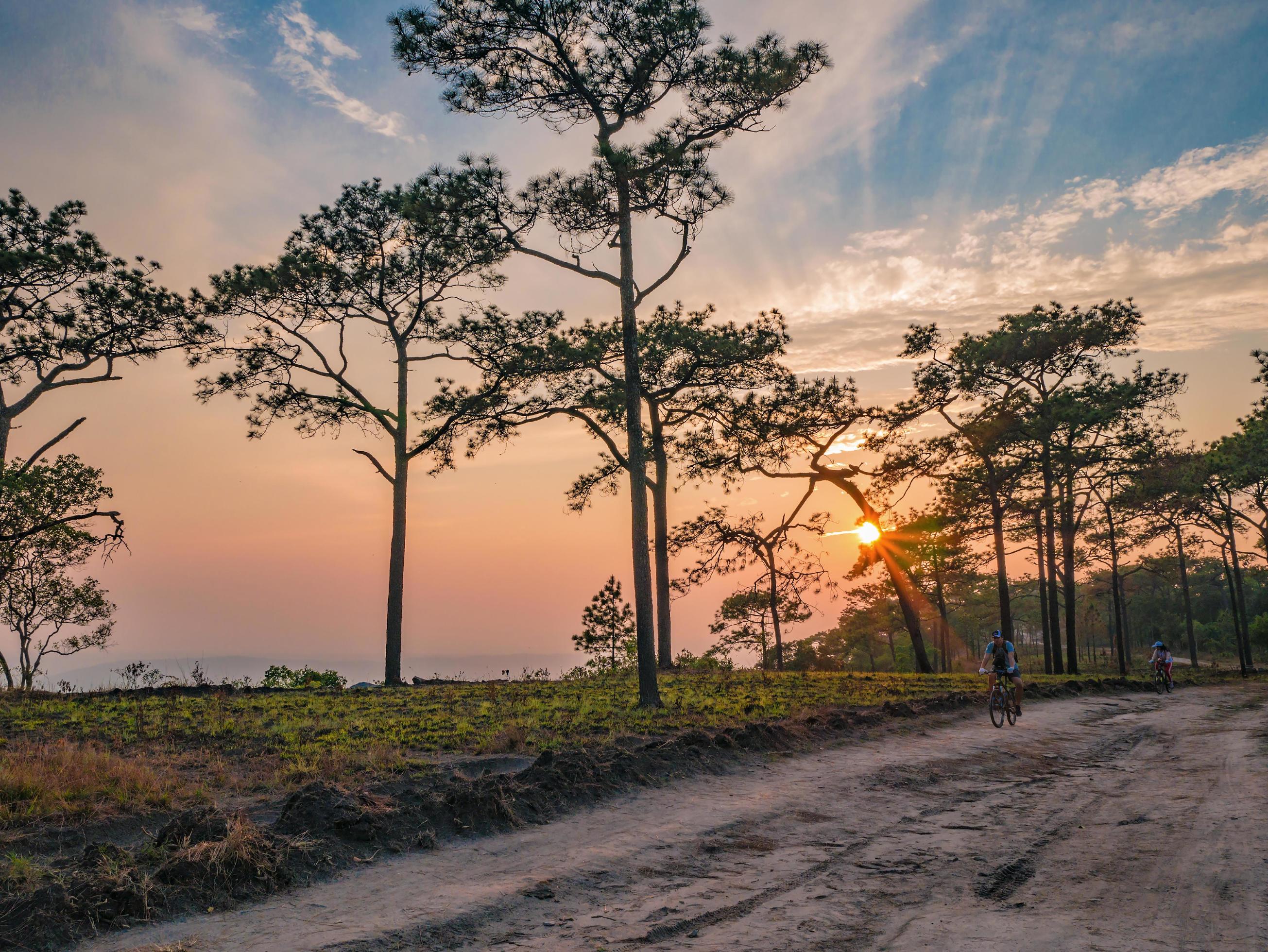 Beautiful sunset on Phu Kradueng mountain in Loei City Thailand.Phu Kradueng national park the famous Travel destination Stock Free