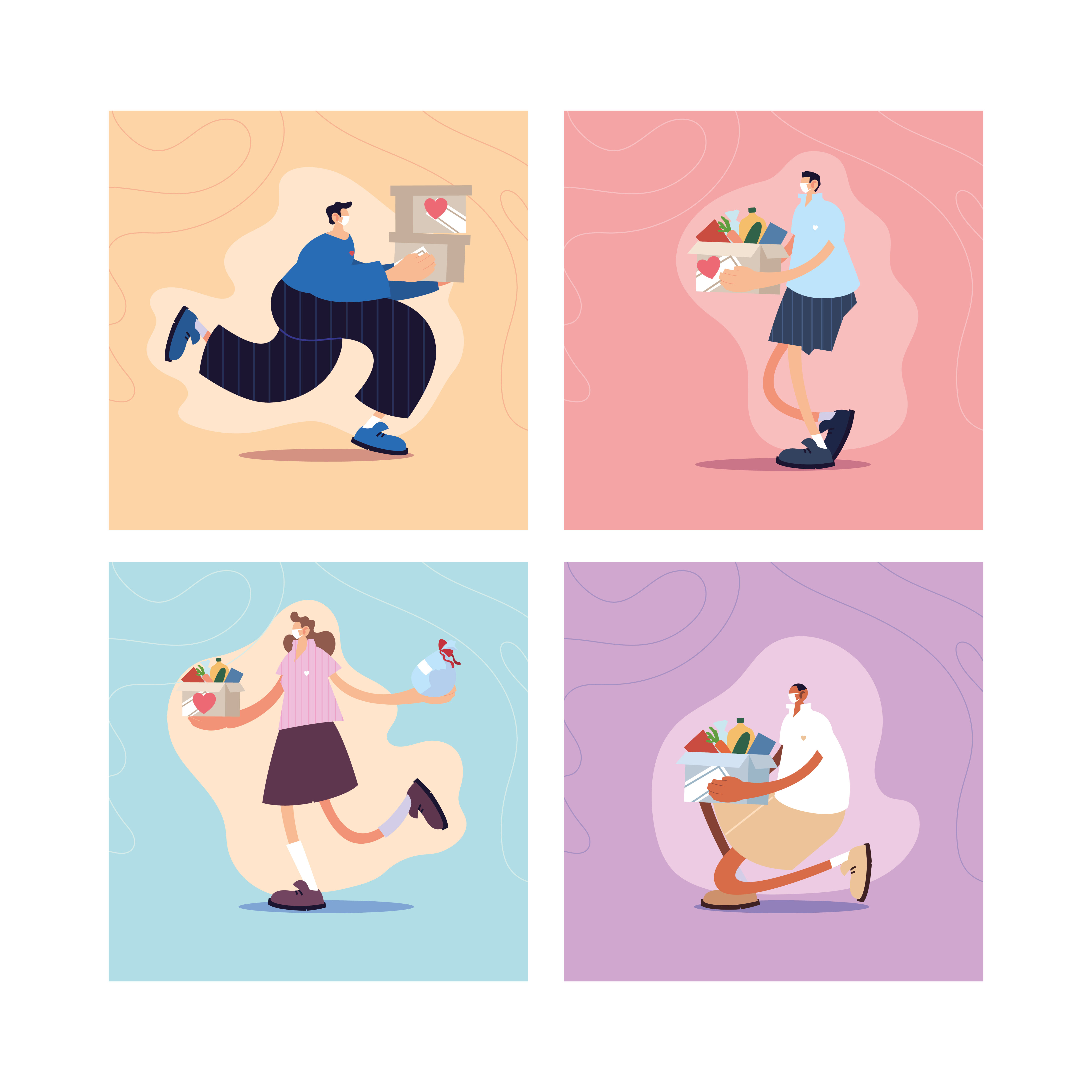 Set of images with people giving charity donation Free Vector