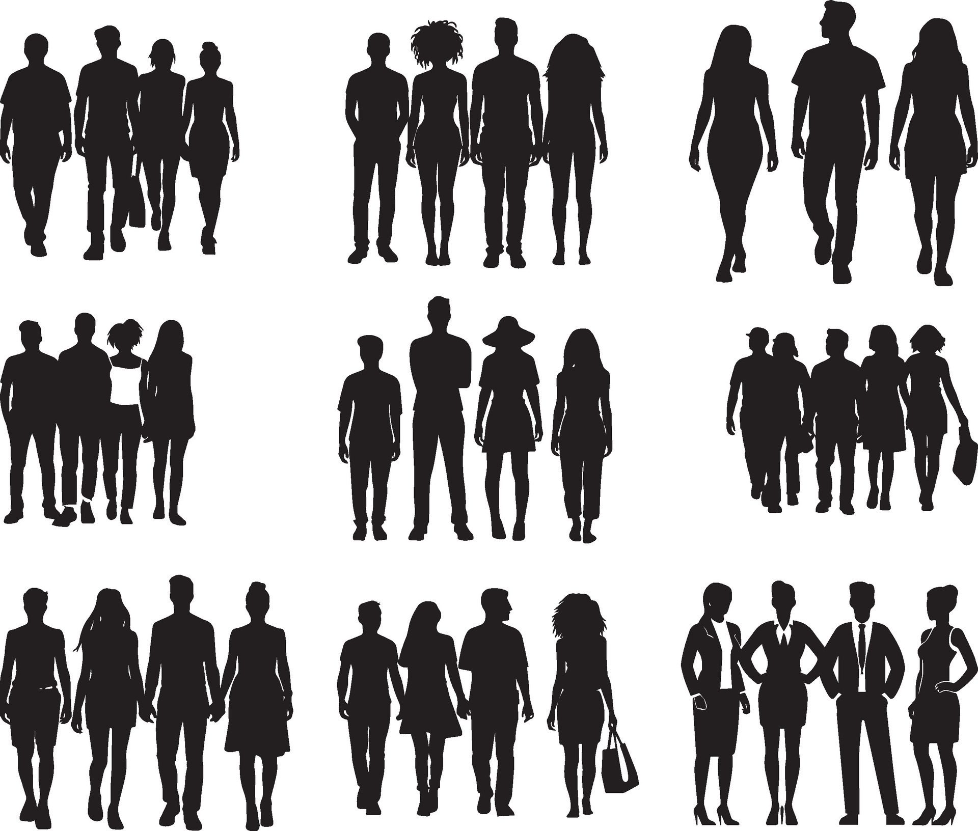 
									Set of Men and Women Silhouette Vector, on isolated white background Free Vector