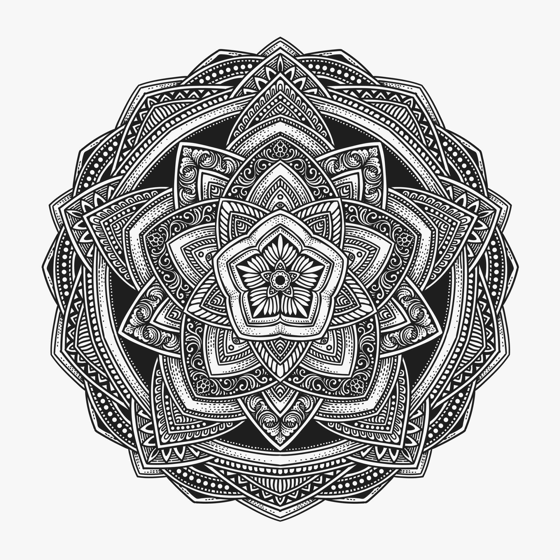 Beautiful floral pattern mandala art isolated on a black background – Eps 10 Stock Free