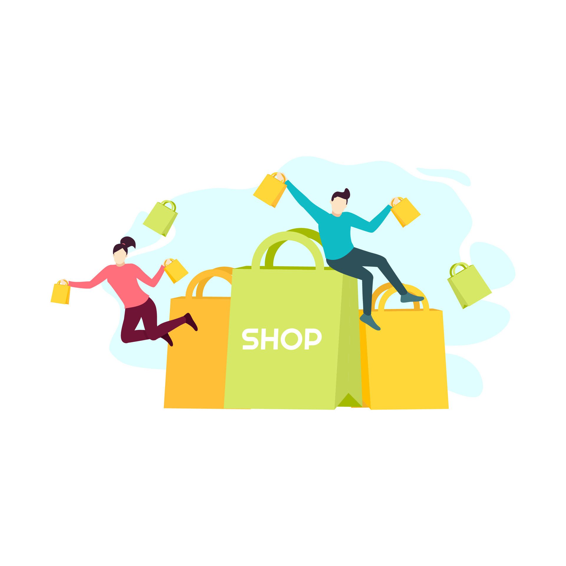 man and woman couple happy shopping people character flat design vector illustration Free Vector and Free SVG