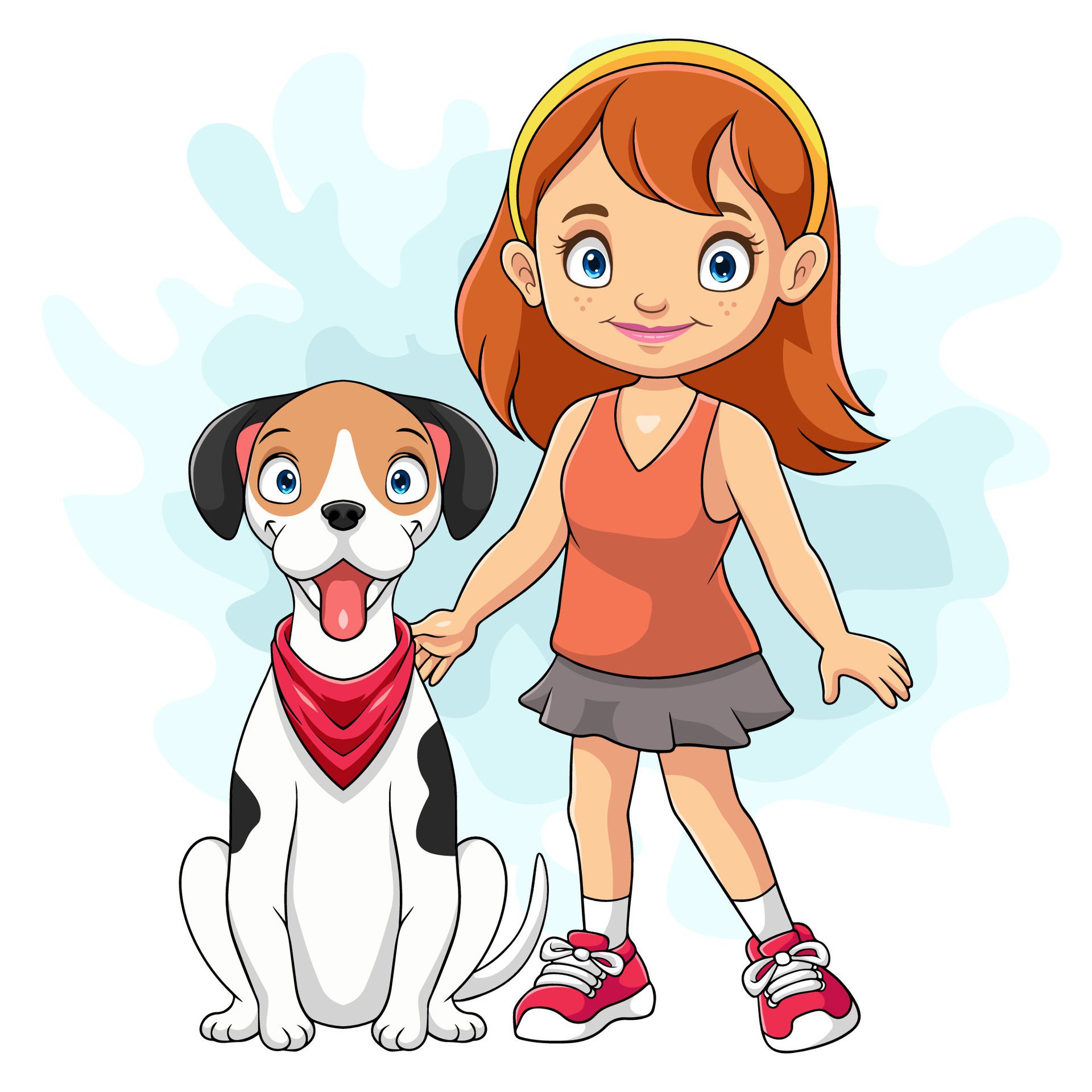 Cartoon cute girl with her dog Free Vector