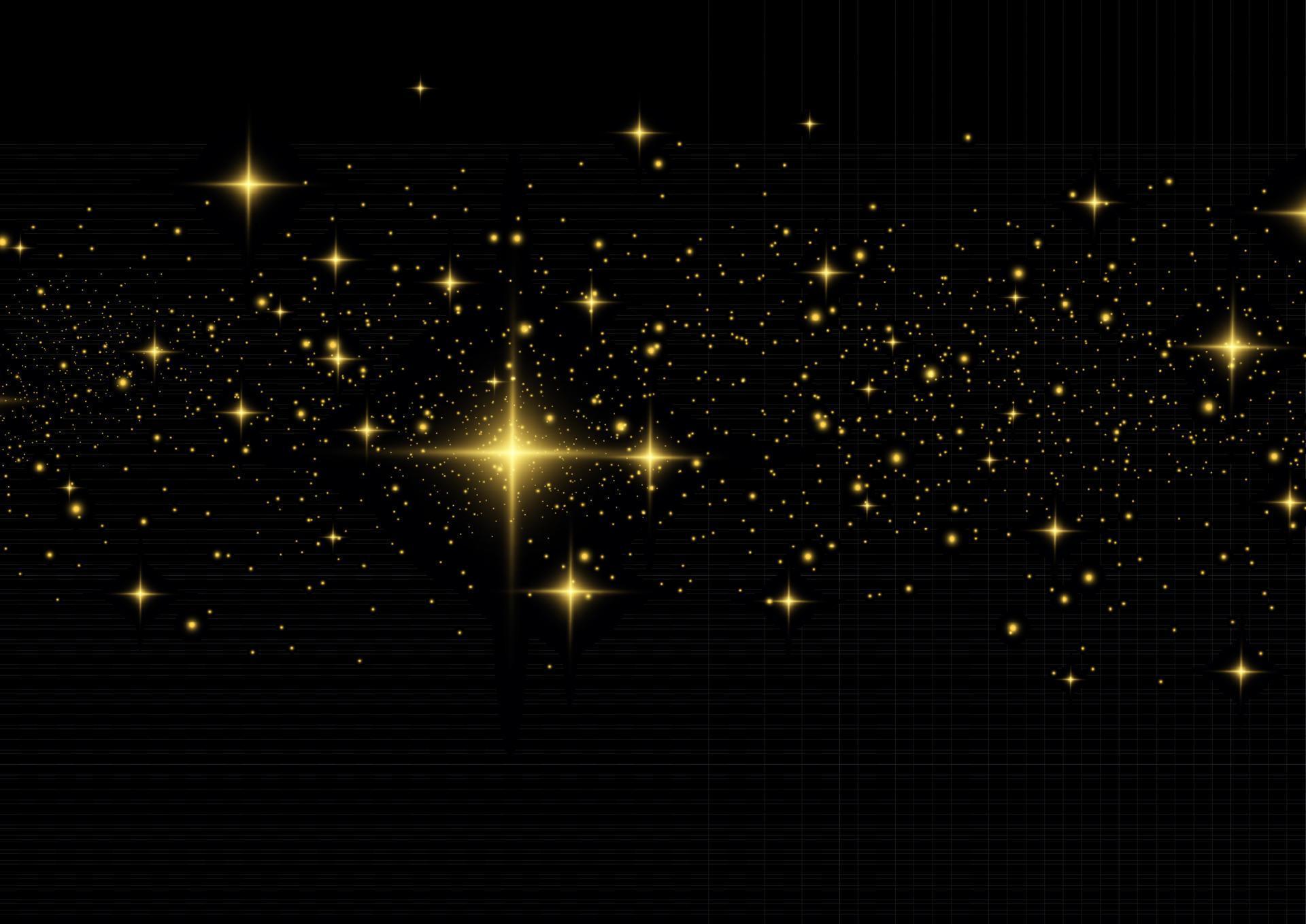 The dust sparks and golden stars shine with special light. Vector sparkles. Christmas light effect. Stock Free