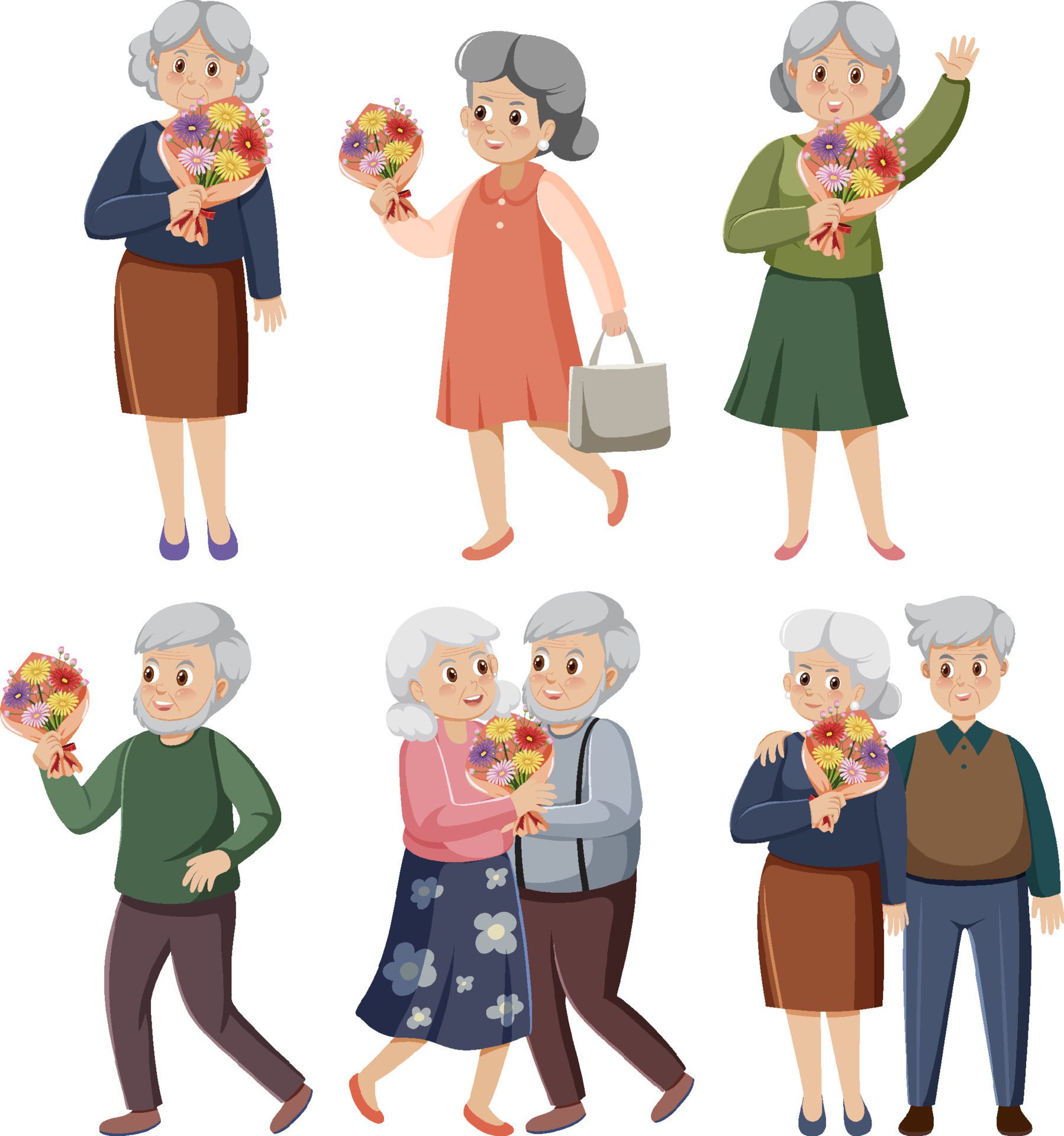 Elderly people isolated set Free Vector