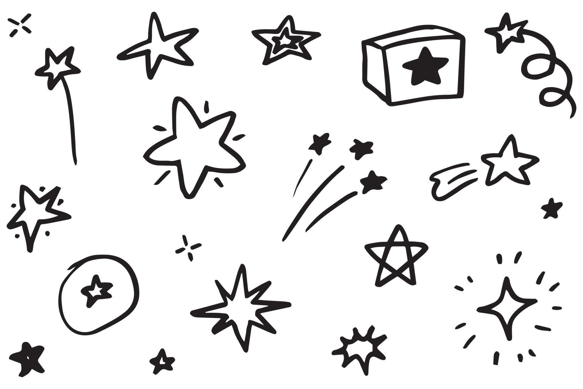 Set of black hand drawn doodle stars in isolated on white background. Stock Free