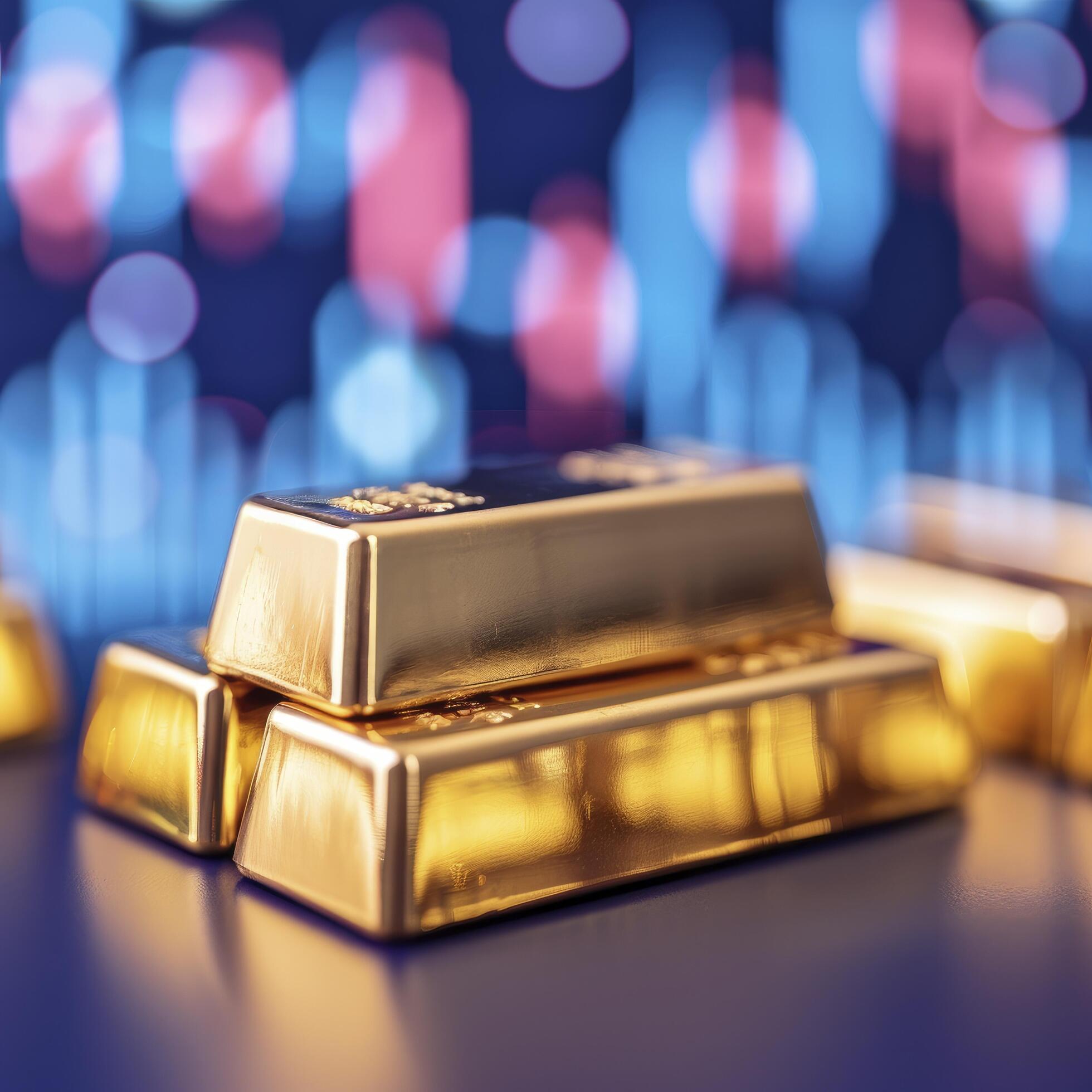 stack of gold bars with stock market charts on a black background Stock Free