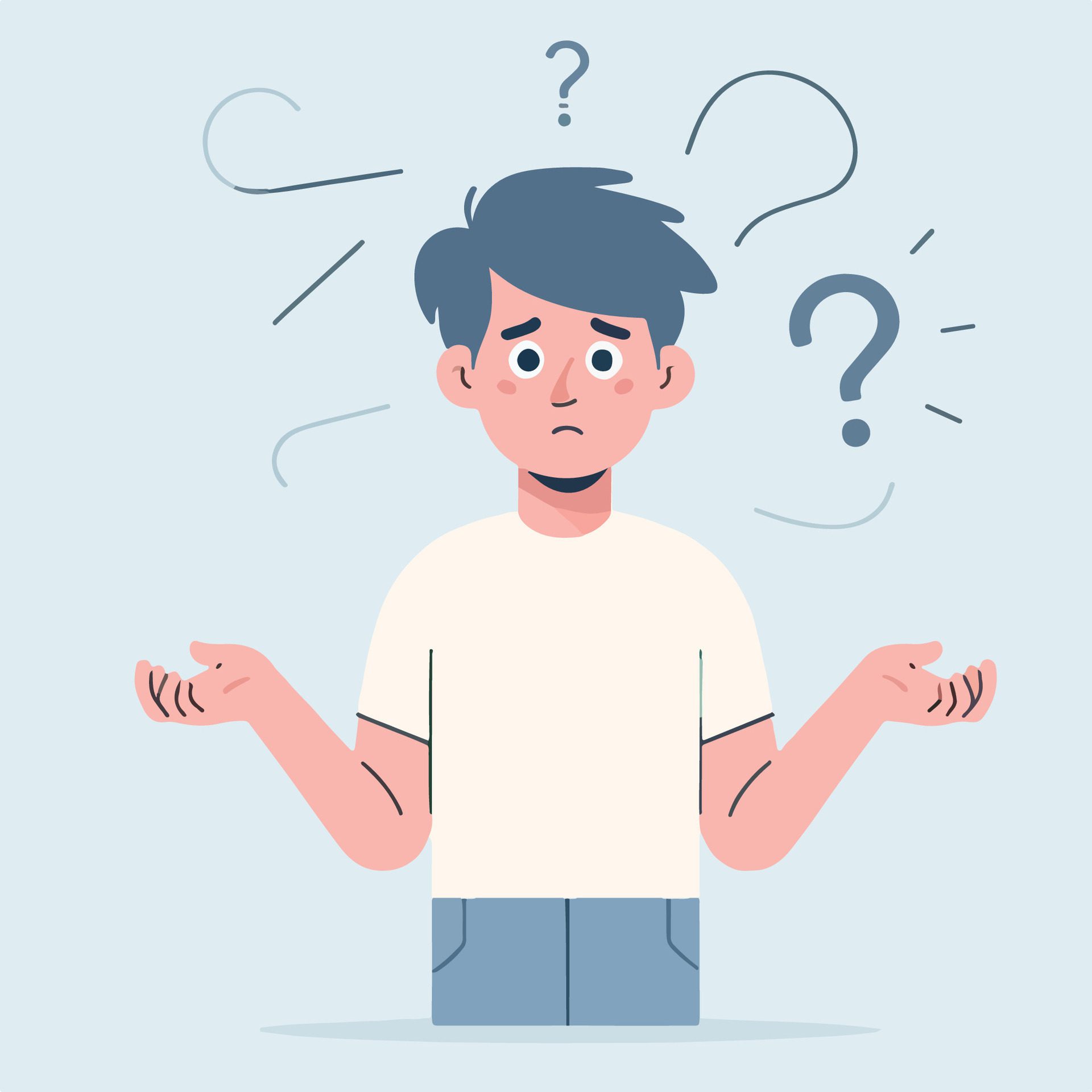 People have curious expressions and question marks are floating around their heads. flat design style vector illustration Free Vector