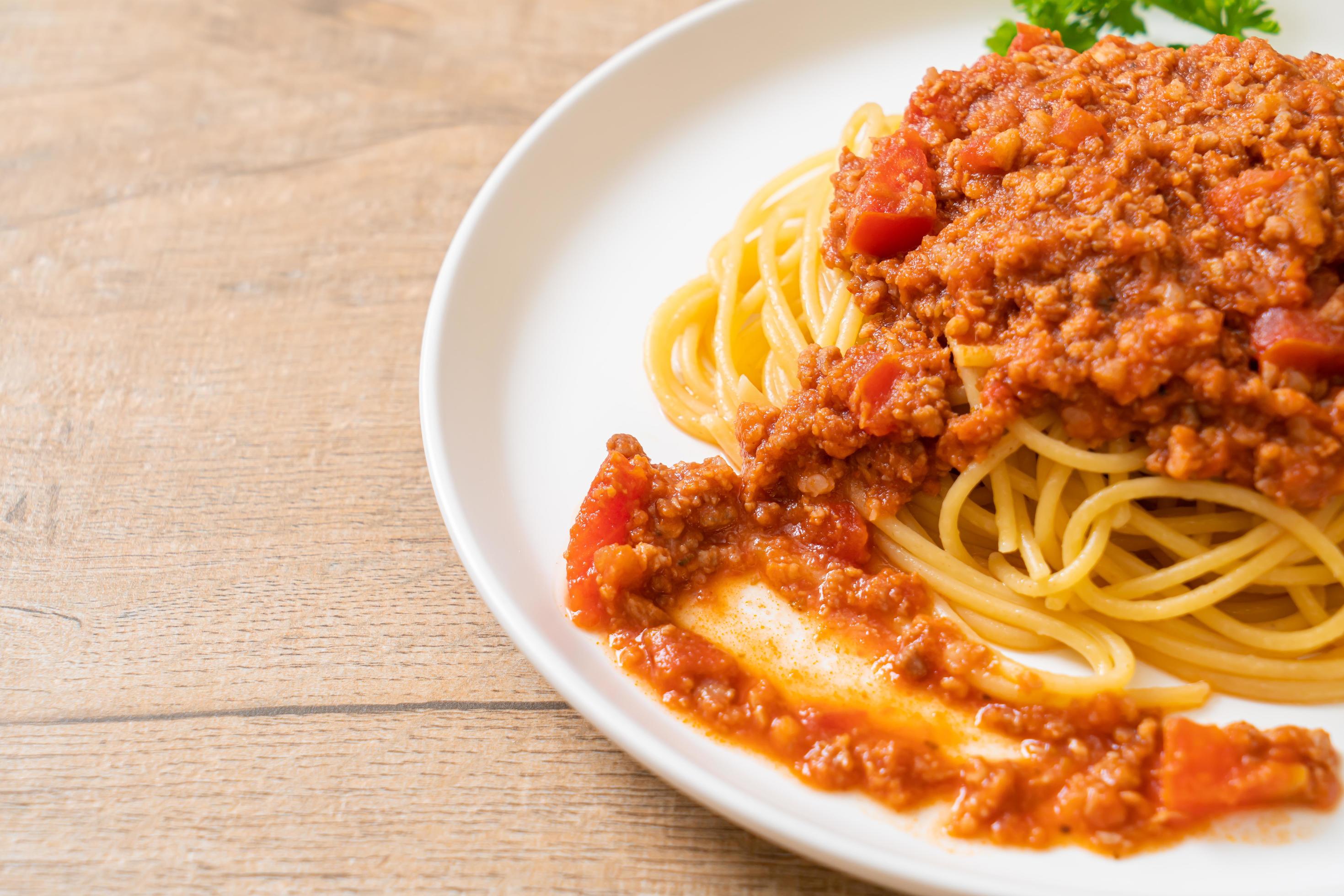 Spaghetti bolognese pork or spaghetti with minced pork tomato sauce – Italian food style Stock Free