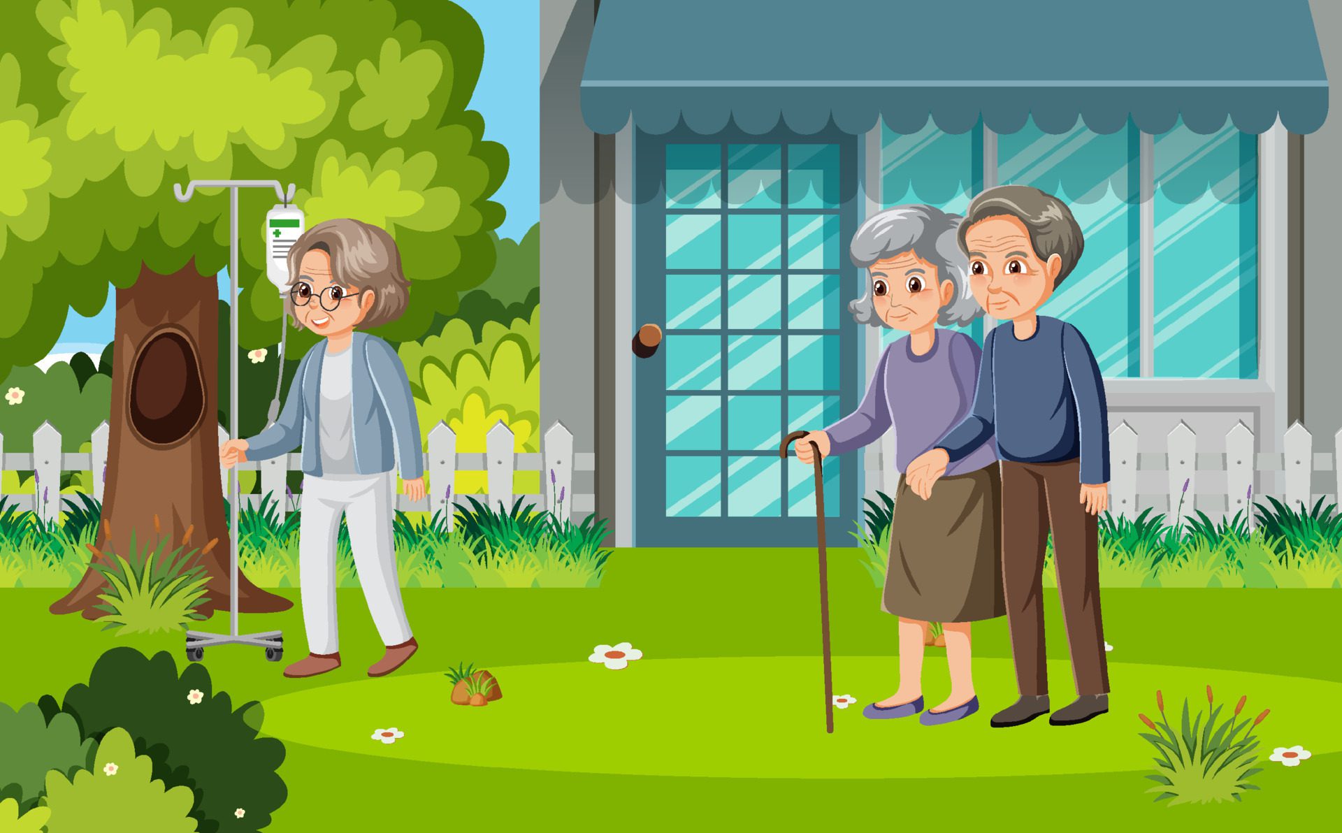 Outdoor park with elderly people Free Vector