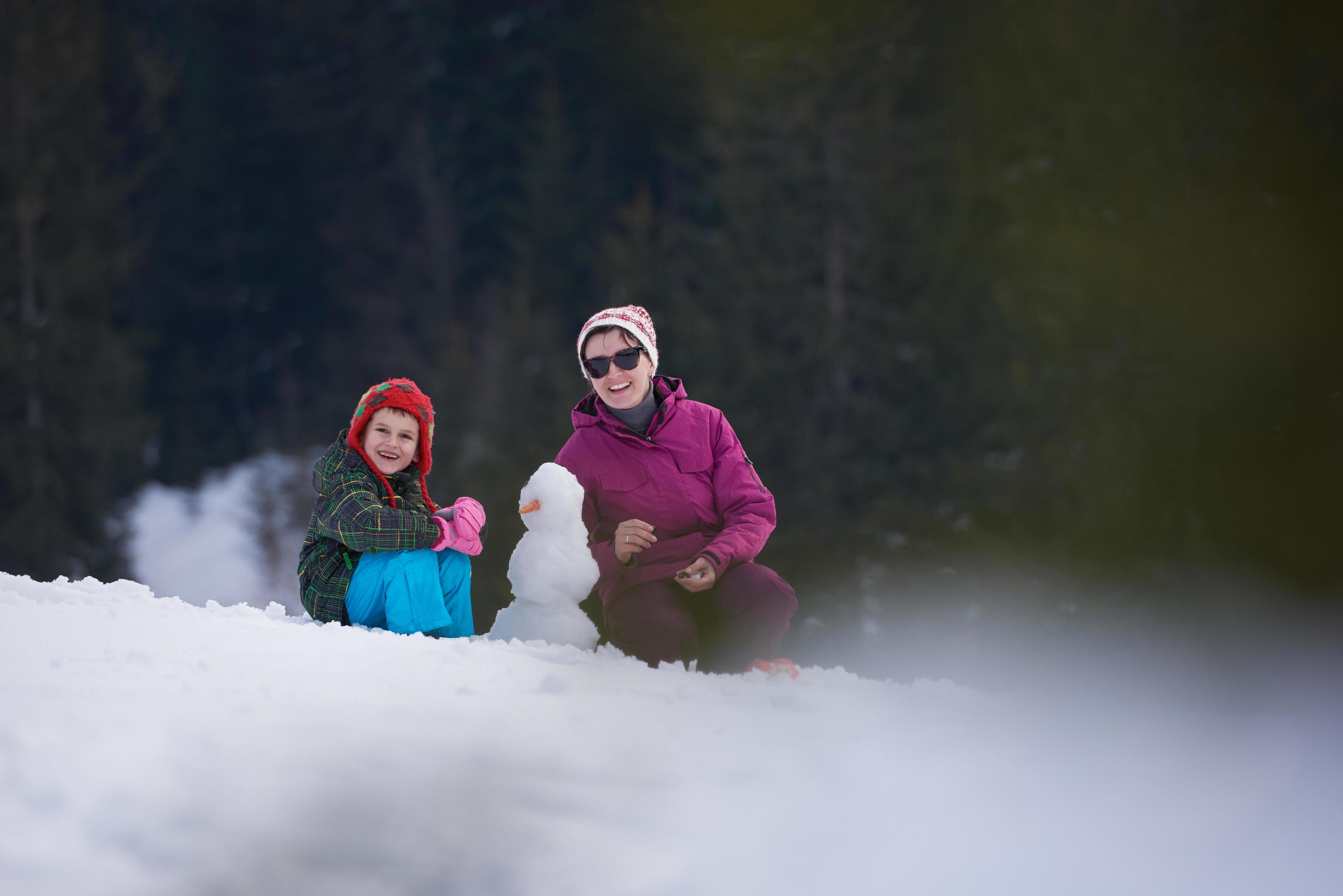 happy family building snowman Stock Free