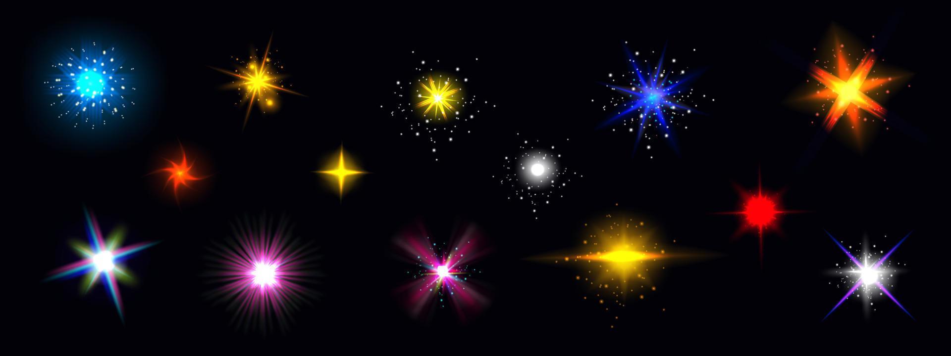 Star light glow, shiny colorful vector glare set Stock Free