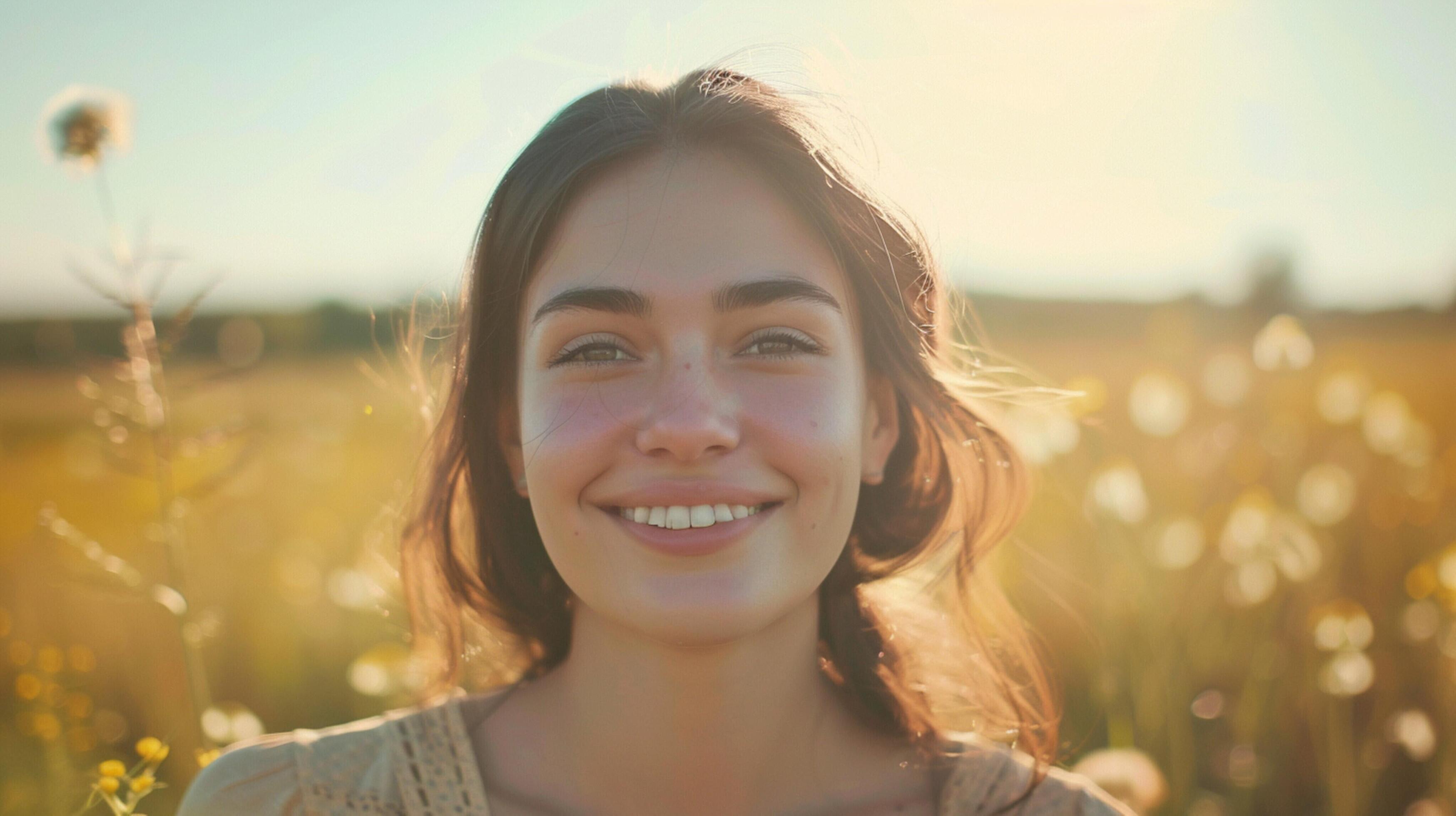 young woman outdoors looking at camera smiling Stock Free