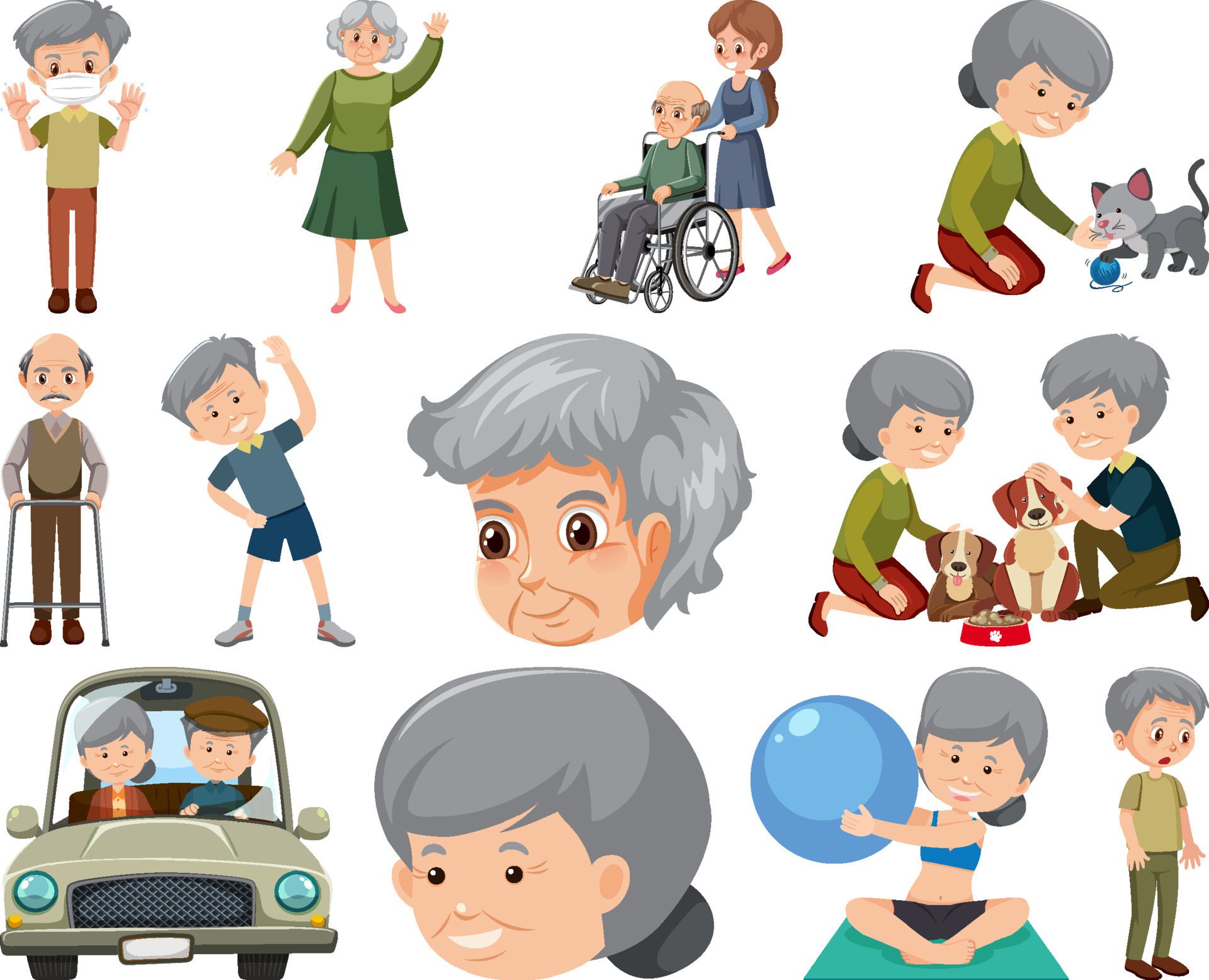 Collection of elderly people icons Free Vector