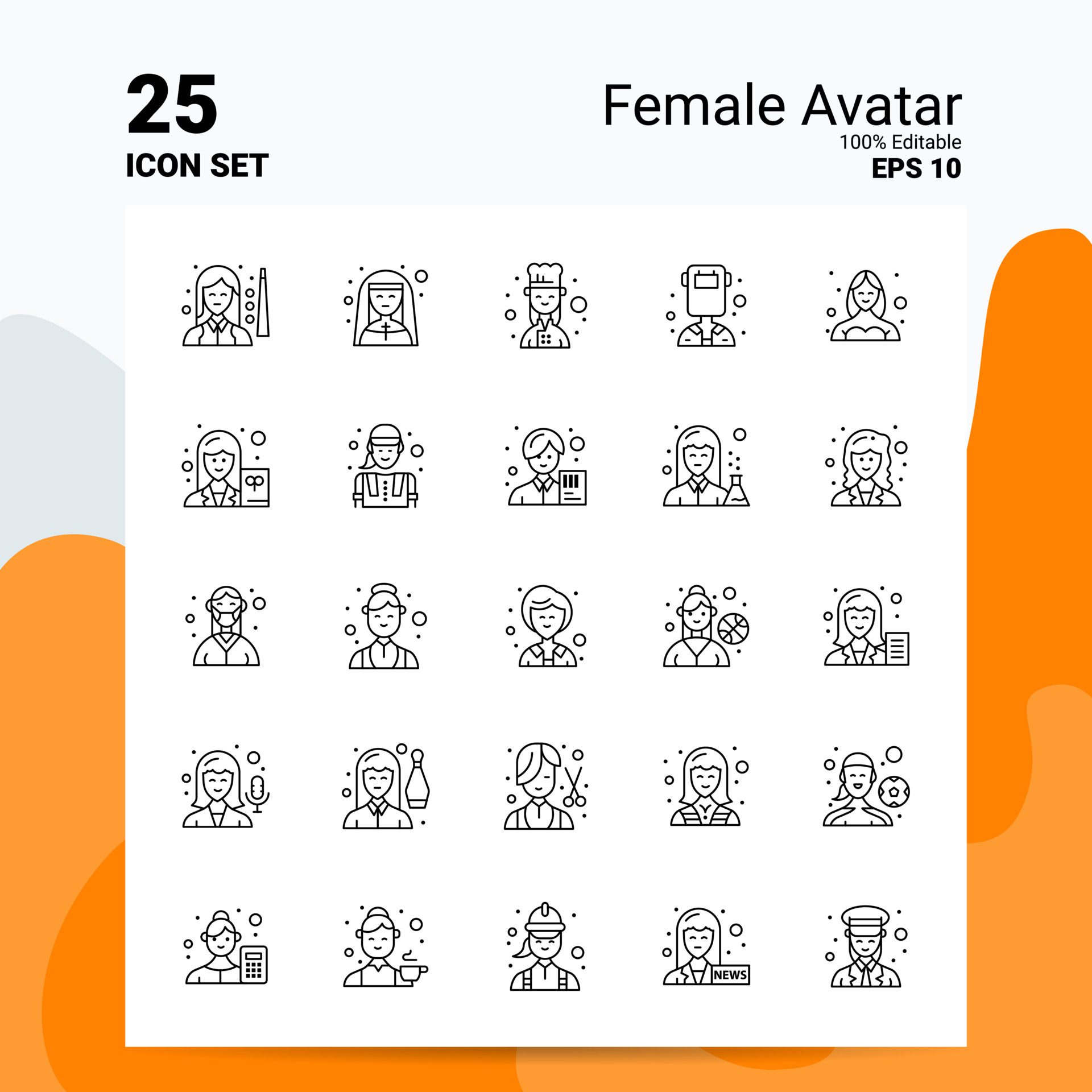 25 Female Avatar Icon Set 100 Editable EPS 10 Files Business Logo Concept Ideas Line icon design Free Vector and Free SVG