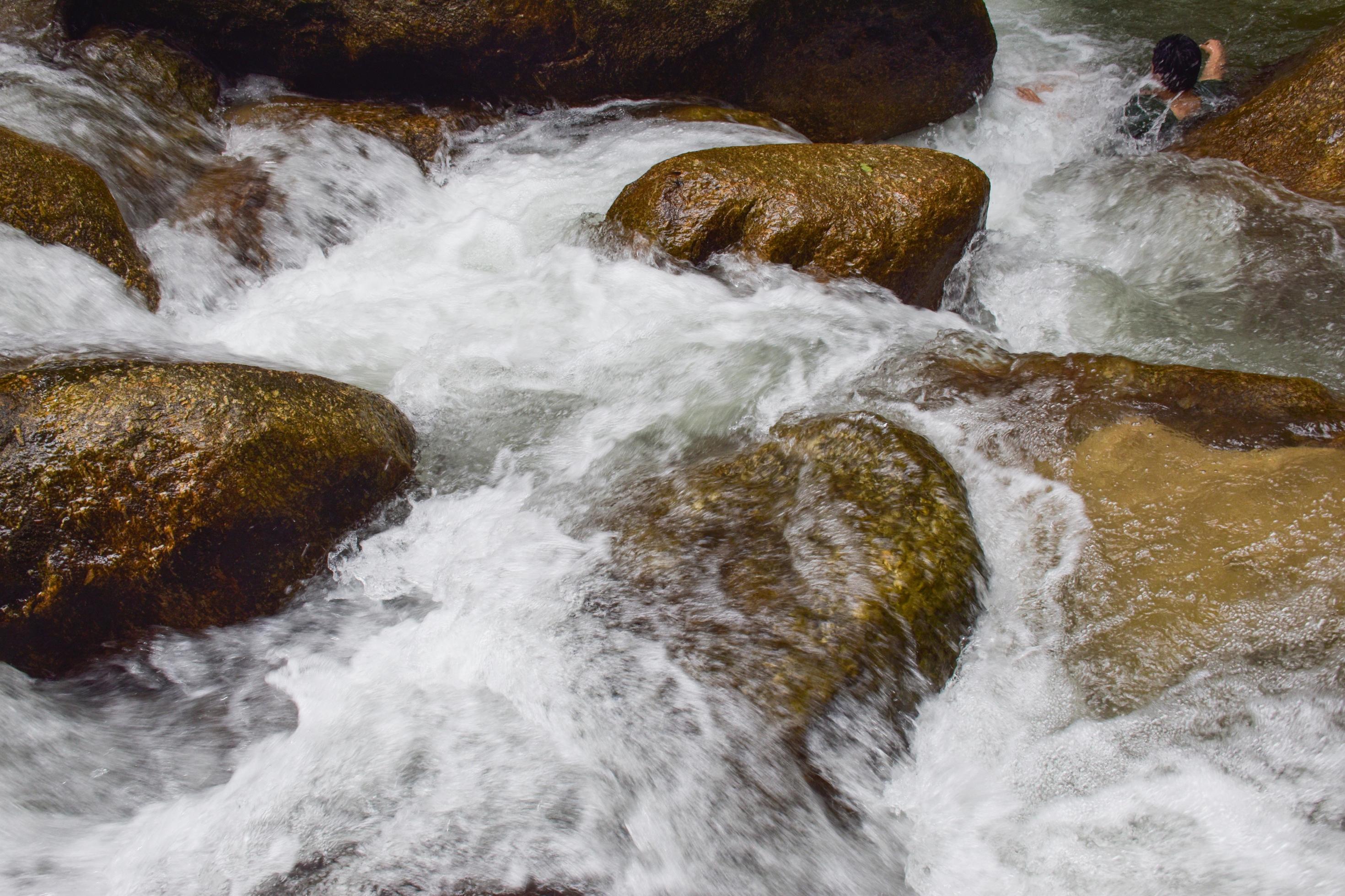 waterfal beauty nature and rock stone in south Thailand Stock Free