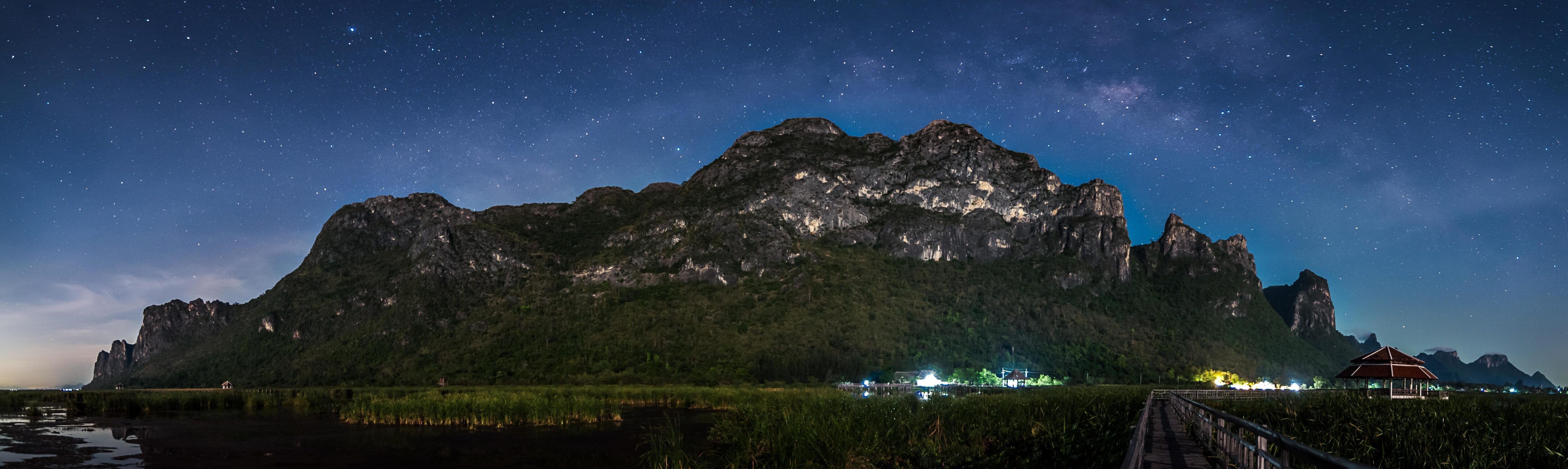 Milky Way Galaxy and Stars in Night Sky from Khao Sam Roi Yod National Park, Thailand Stock Free