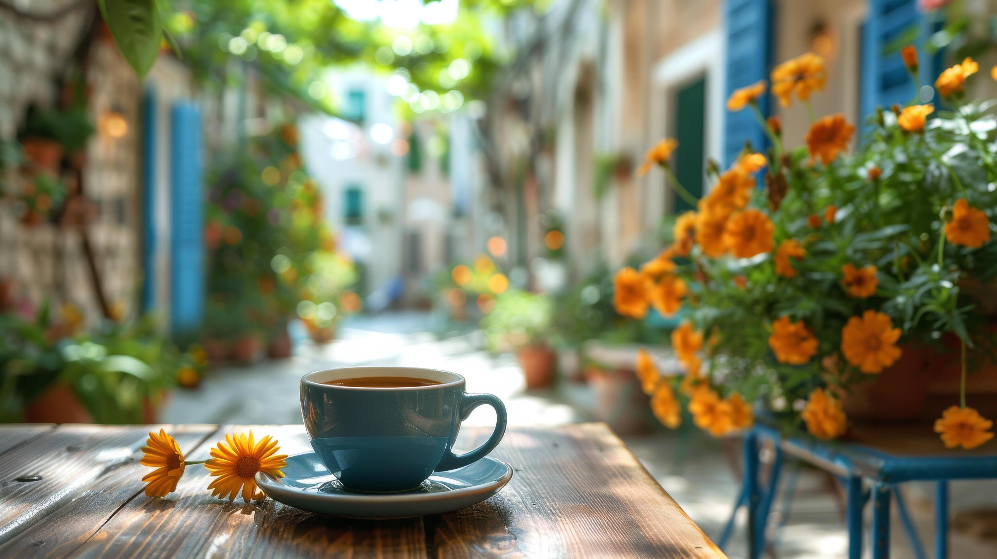 A Cup of Coffee on Wooden Table Stock Free