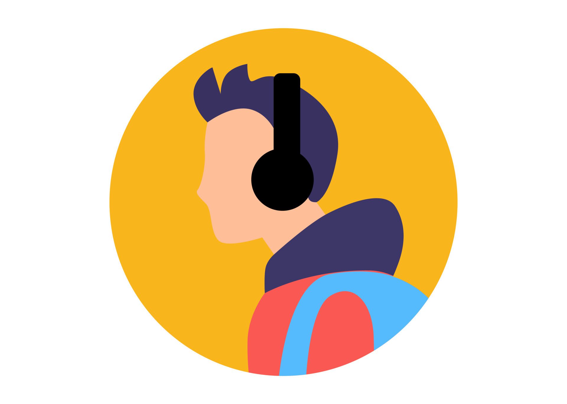 male face illustration design using a headset Free Vector and Free SVG