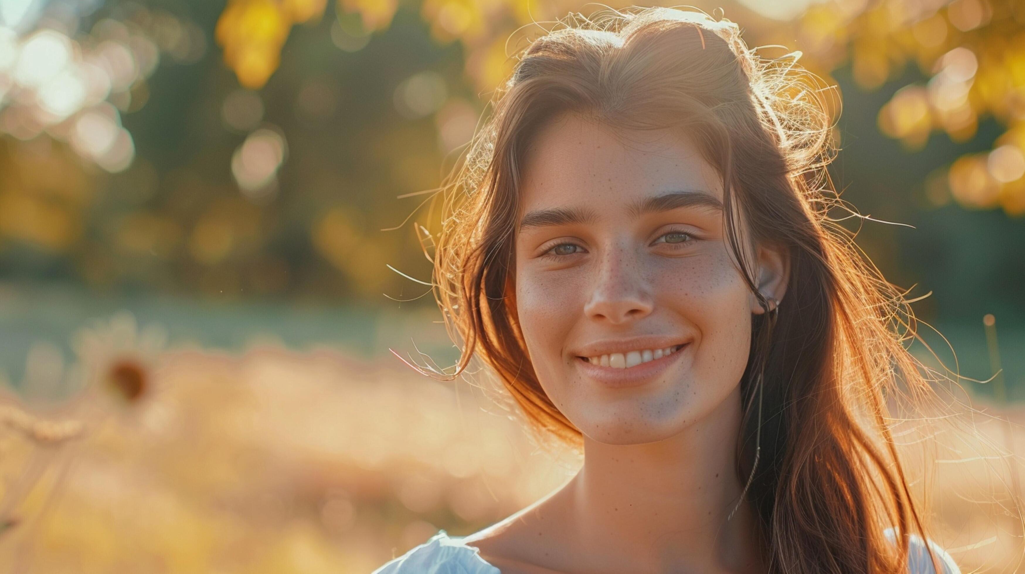 young woman outdoors looking at camera smiling Stock Free