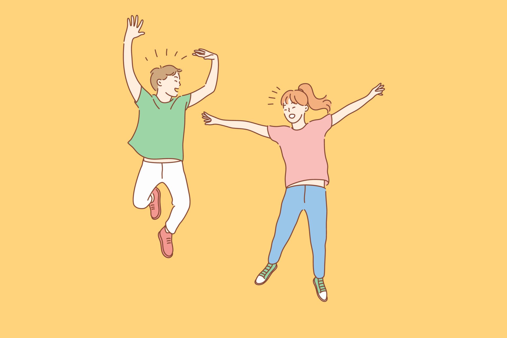 Jumping kids, success, friendship, childhood concept Free Vector