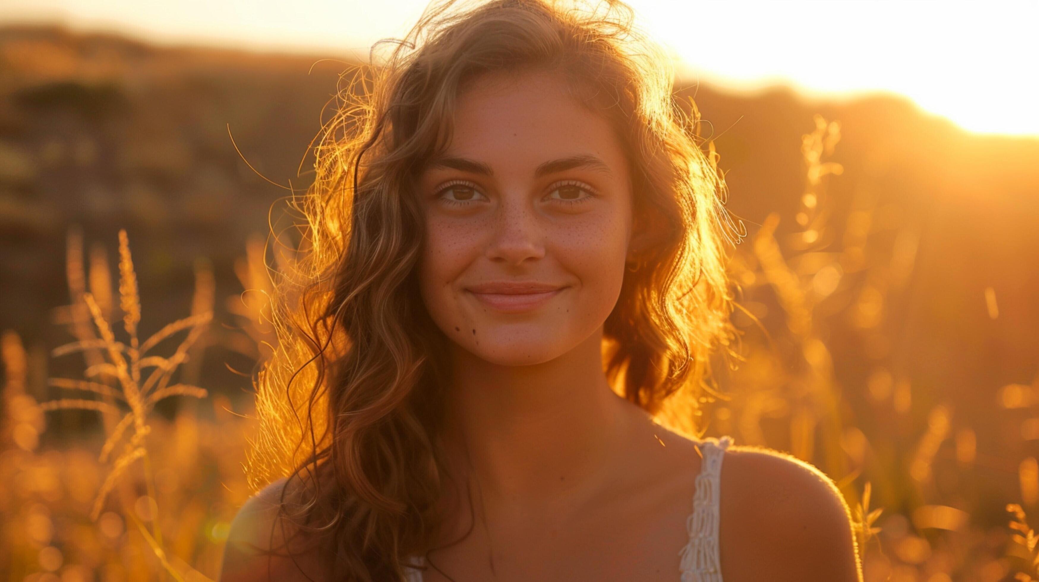 young woman outdoors looking at camera smiling Stock Free