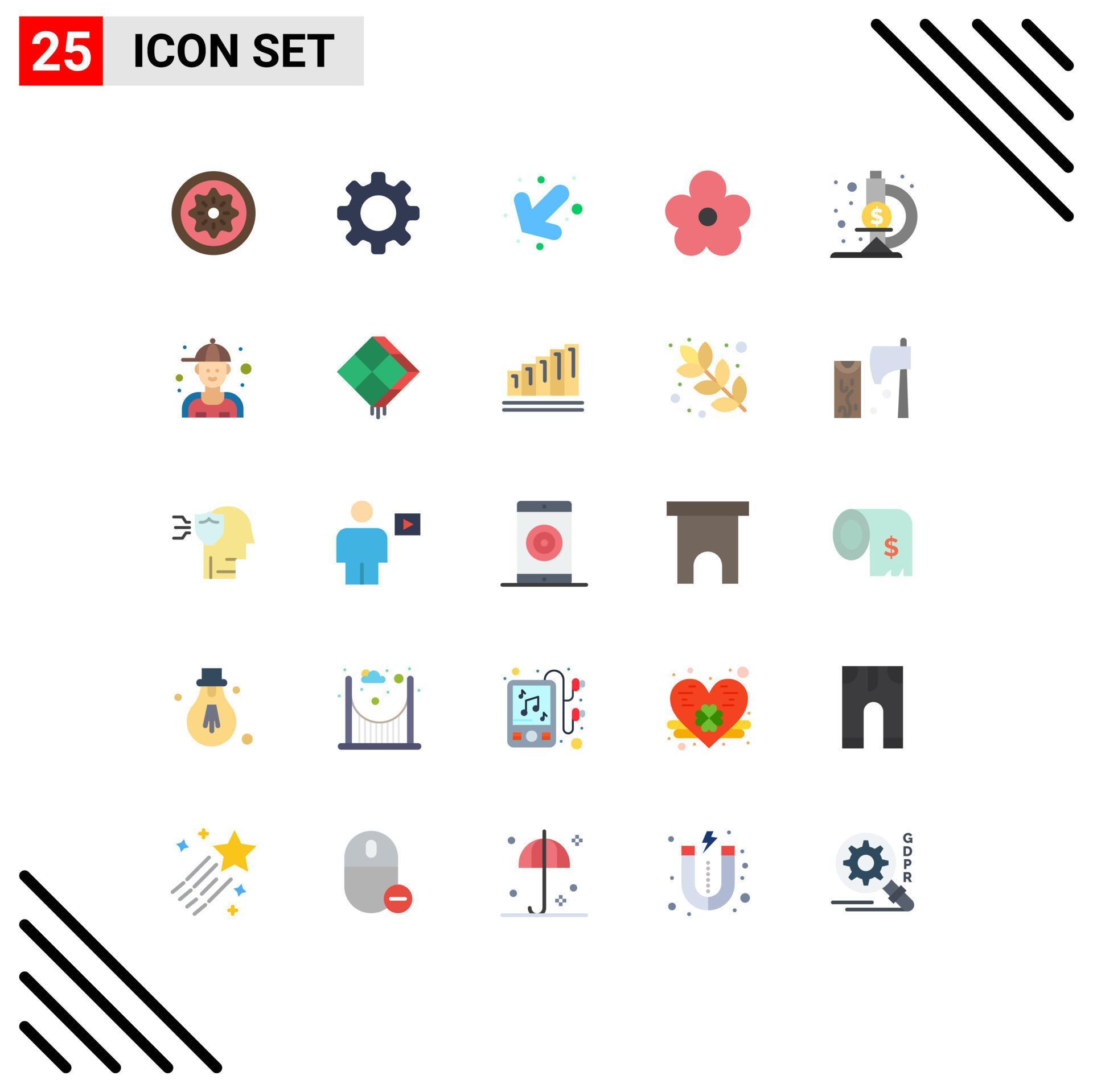 25 User Interface Flat Color Pack of modern Signs and Symbols of microscope present setting pot flower Editable Vector Design Elements Stock Free