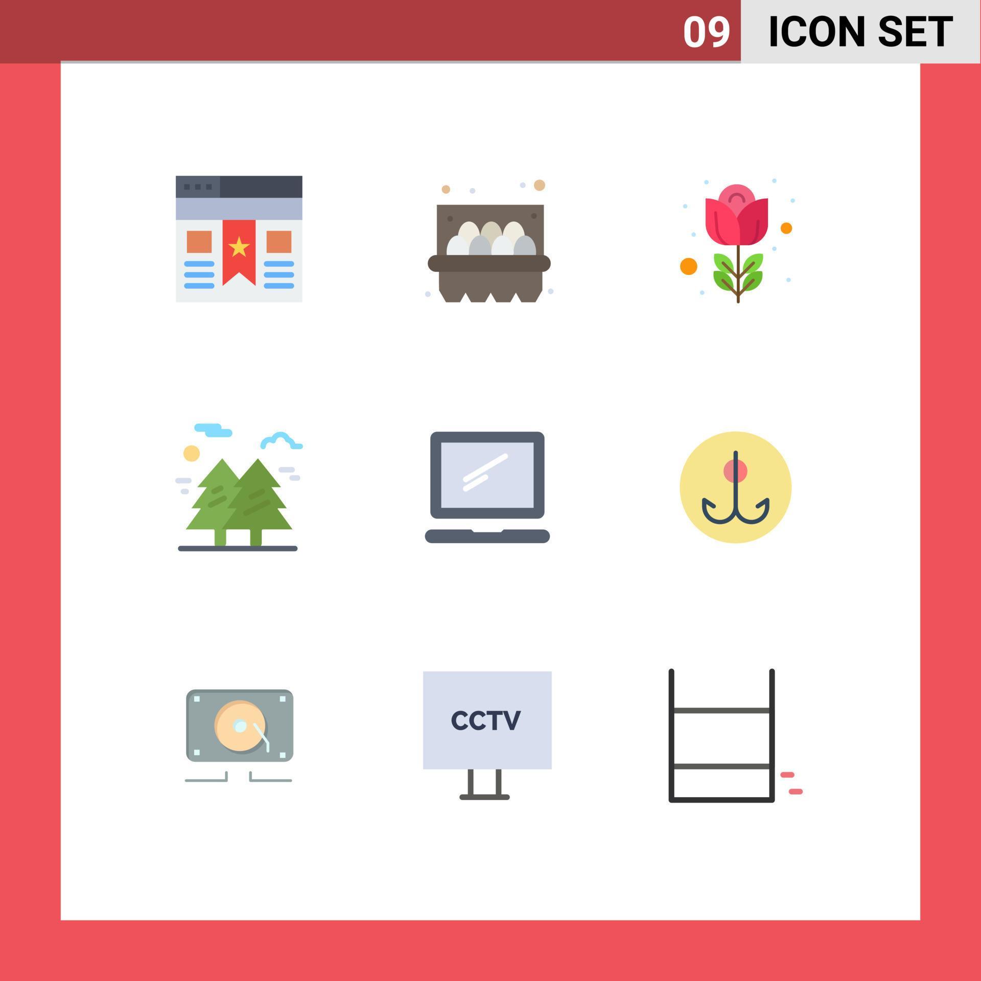 
									Modern Set of 9 Flat Colors and symbols such as monitor park flower hiking tree Editable Vector Design Elements Stock Free