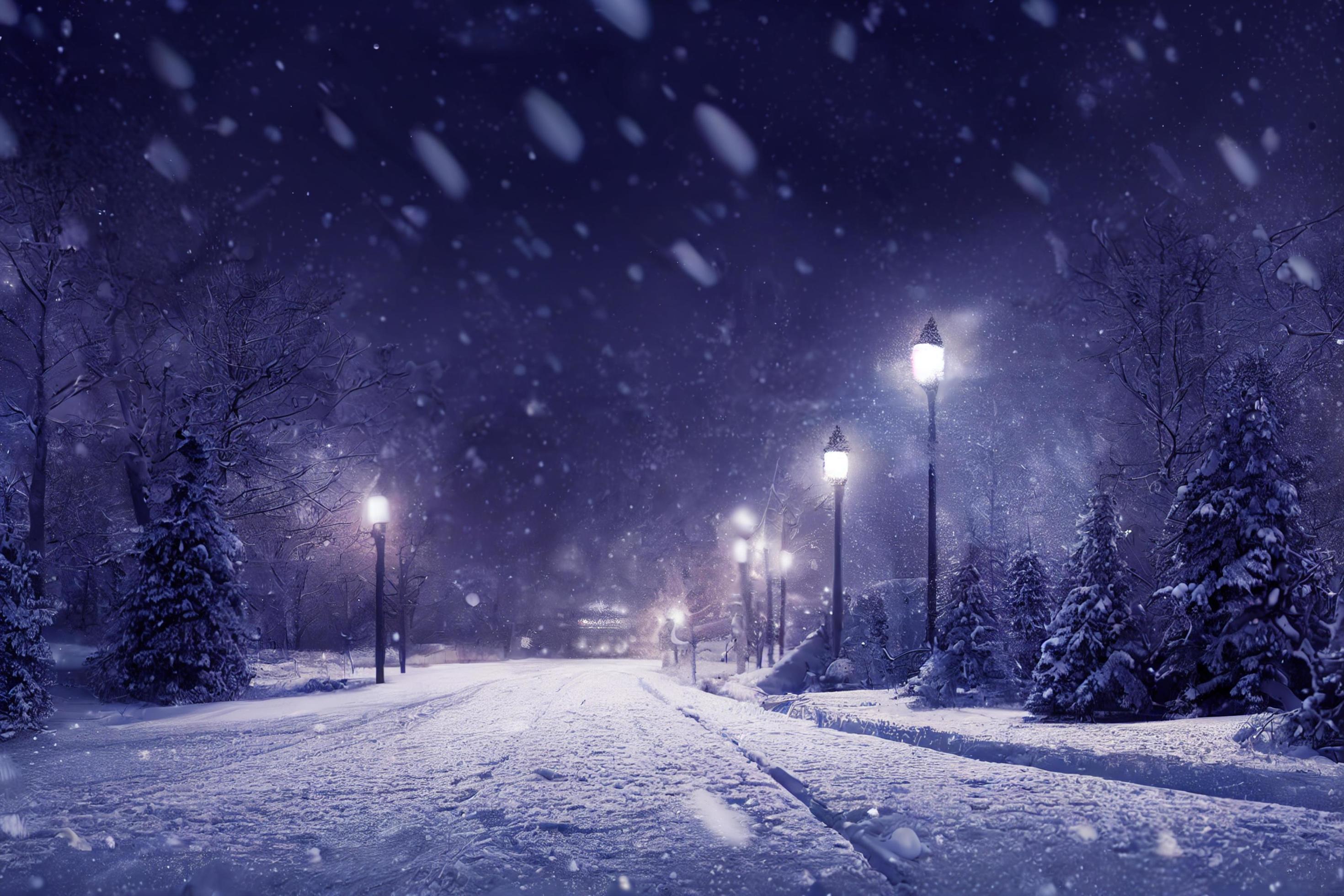 Landscape of snow storm winter background at night, digital art design Stock Free