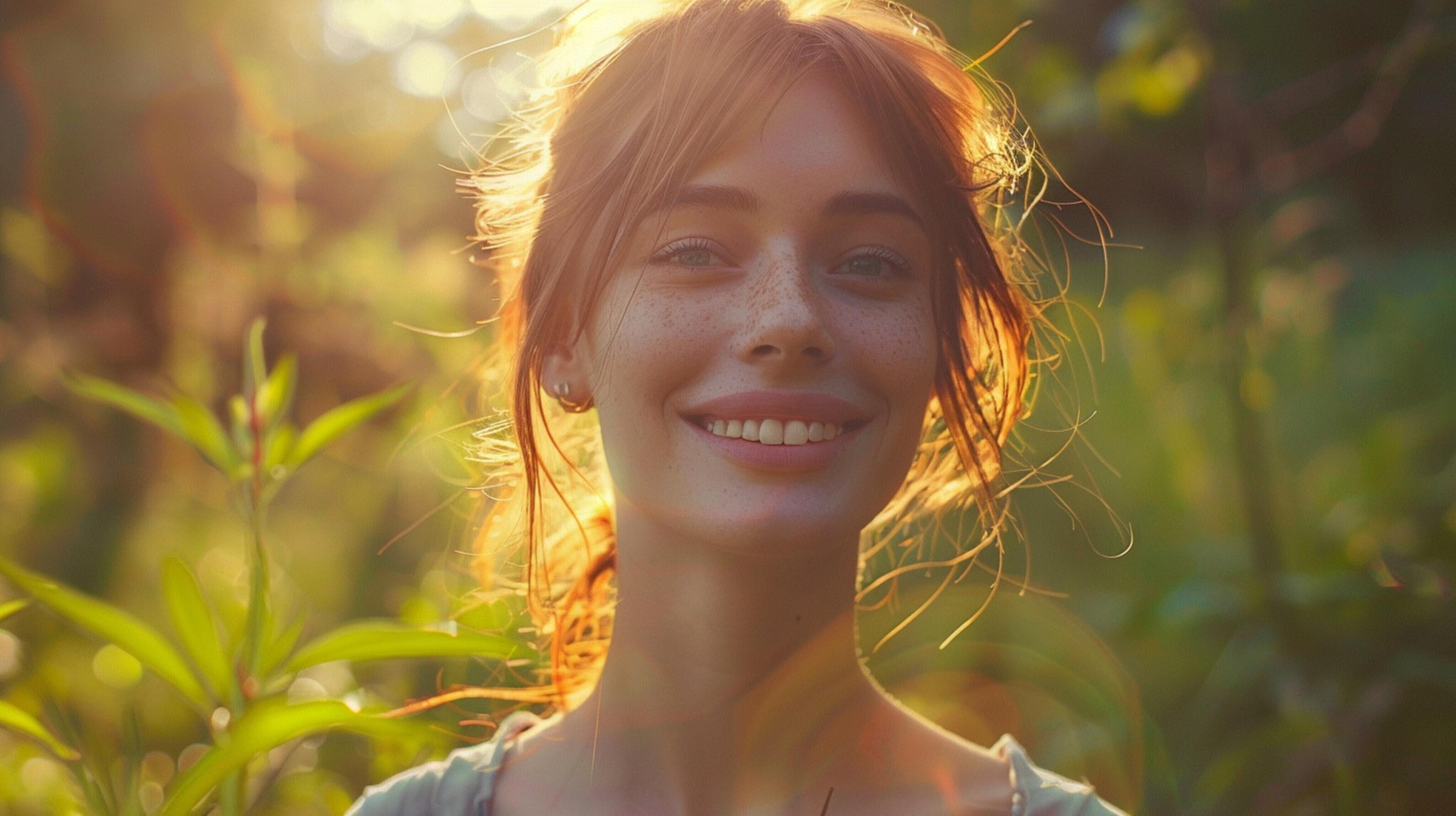 young woman outdoors looking at camera smiling Stock Free