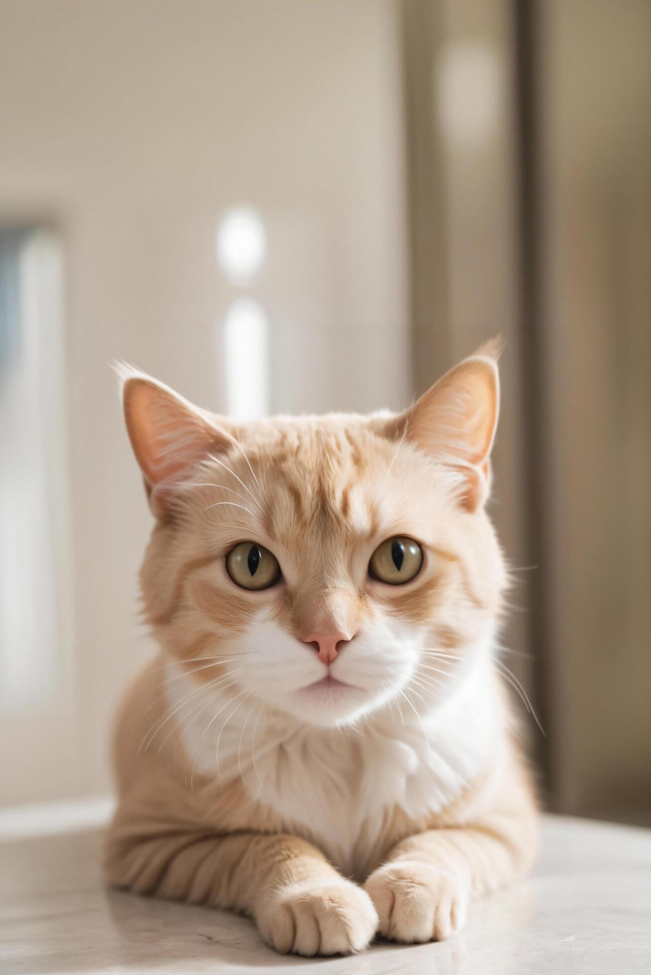 A cat sits against a plain background Stock Free