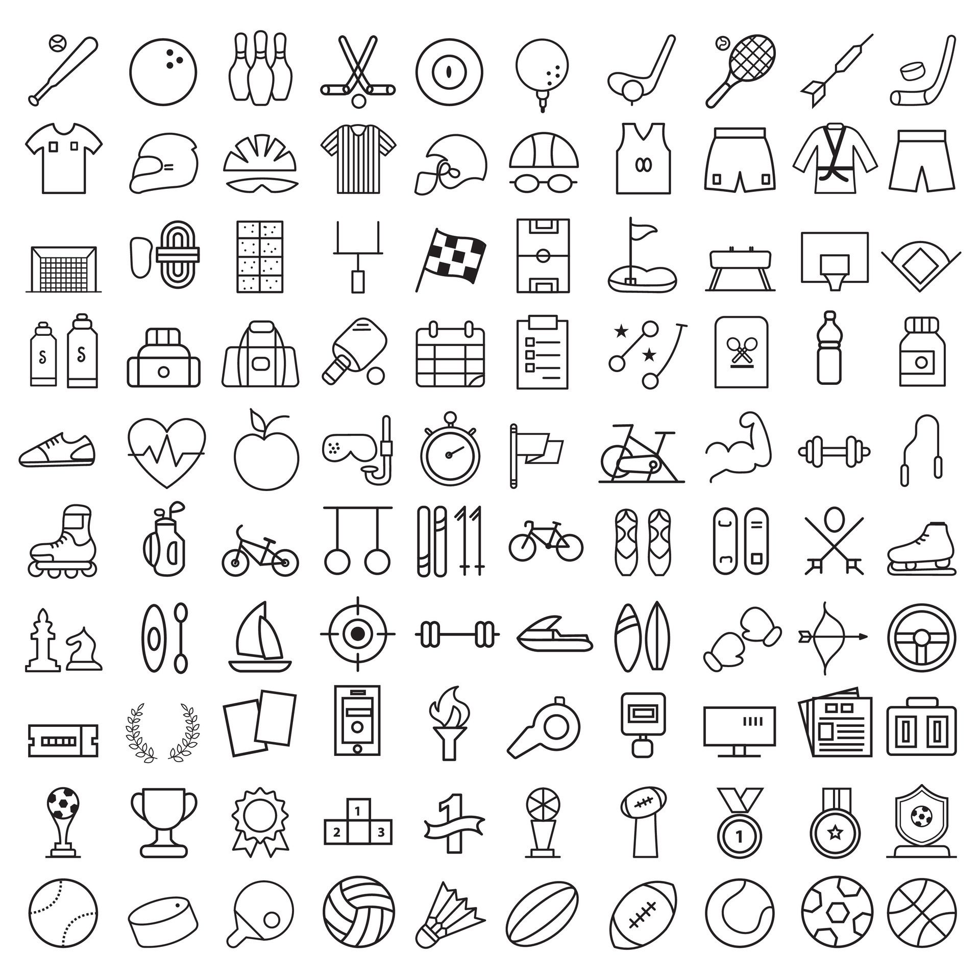 
									Sports icon set. Shapes Sports, Sports icon collection, Active lifestyle people and icon set, runners active lifestyle icons. Free Vector