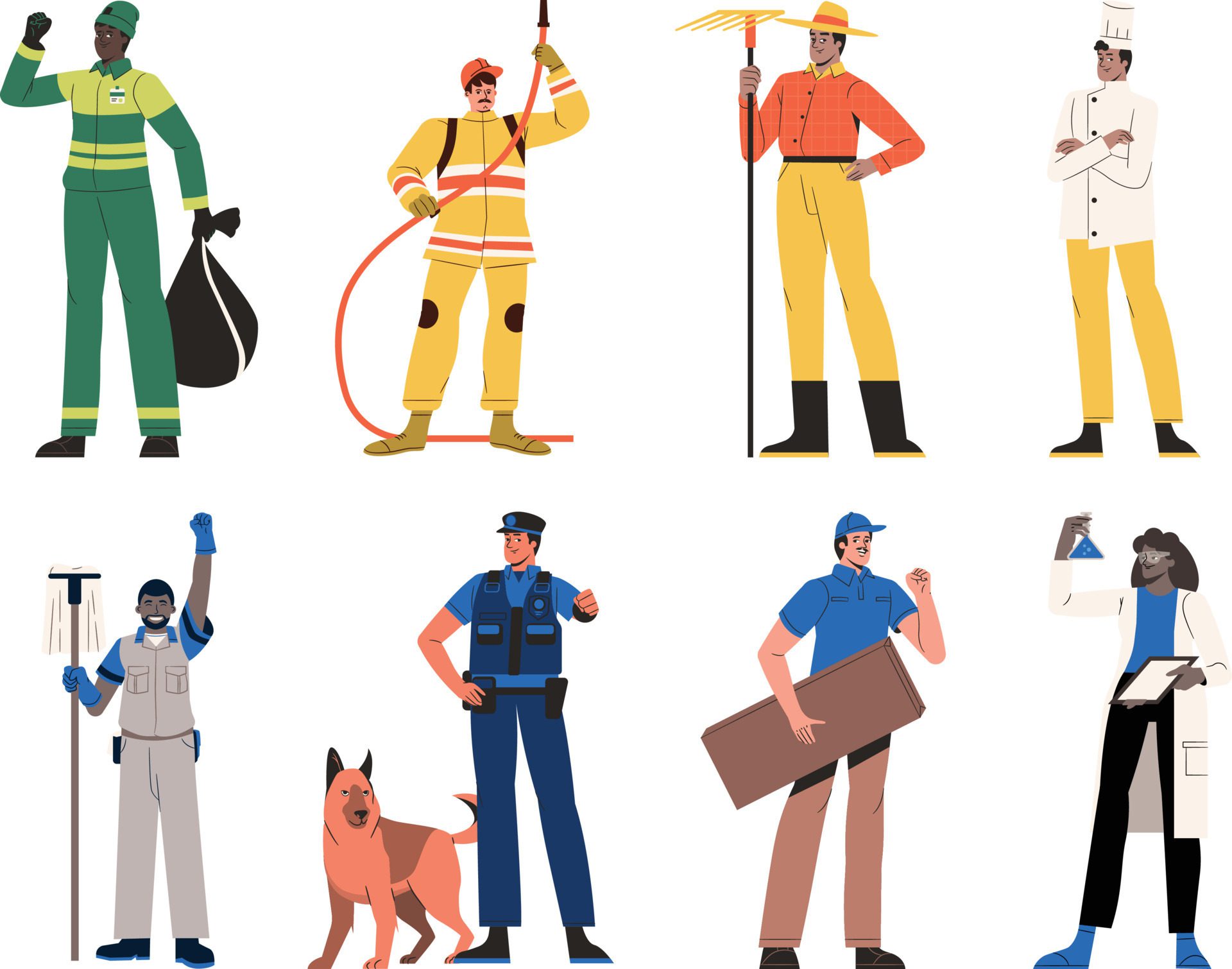 Set of people in different professions. Vector illustration in flat style. Free Vector