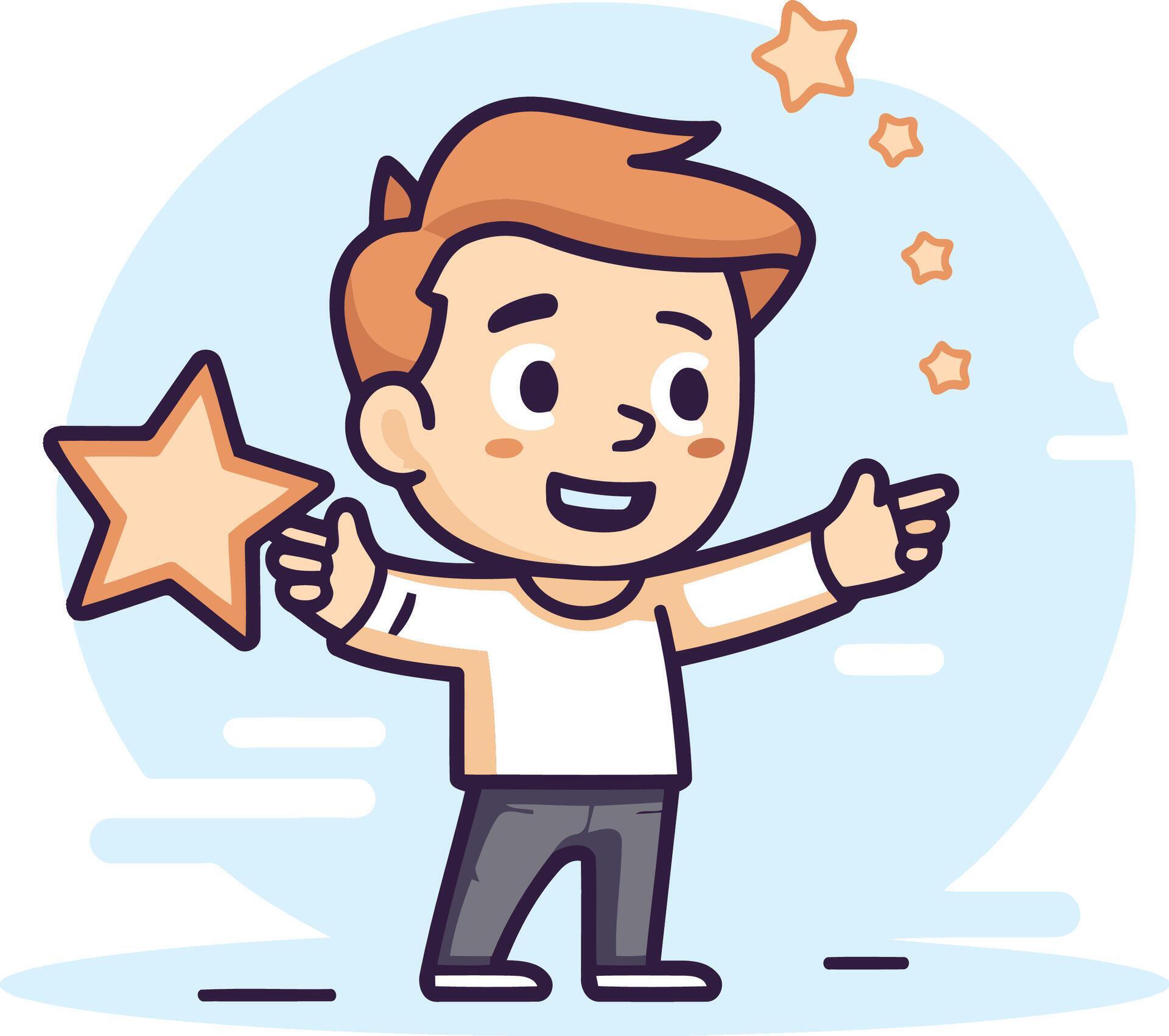 illustration of a boy holding a star. Flat style design. Stock Free