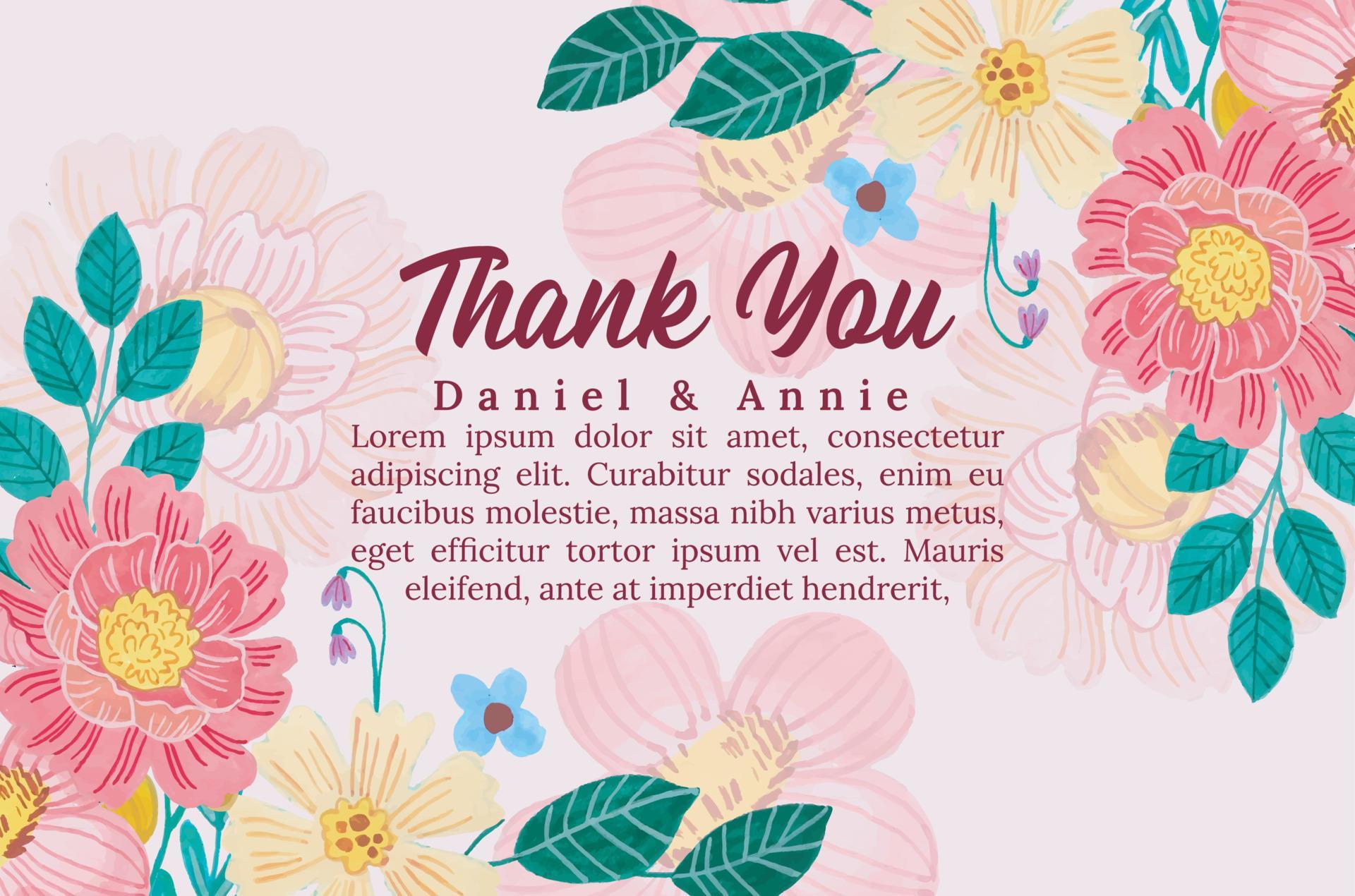 thank you card watercolor flower template Stock Free