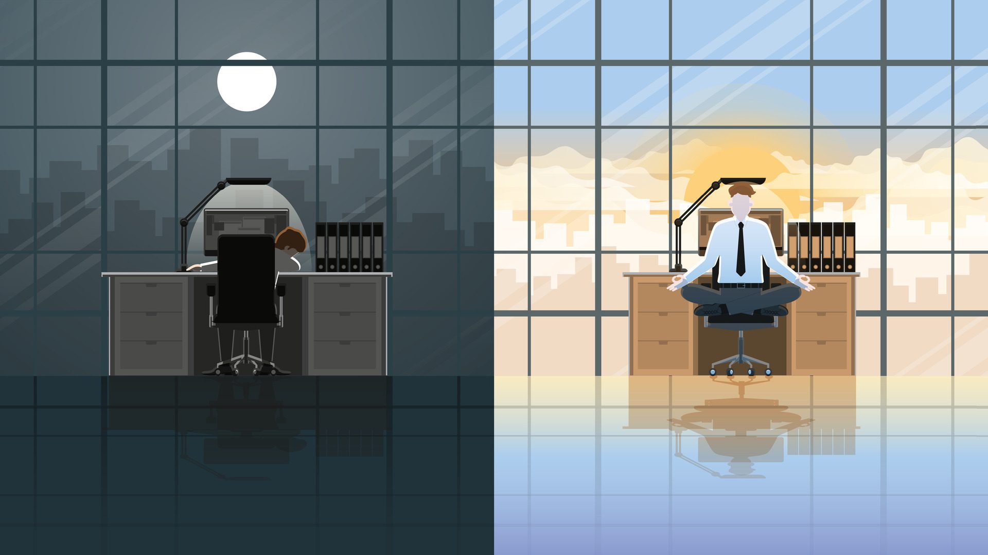 Overnight working office people sleep at night in the company Free Vector