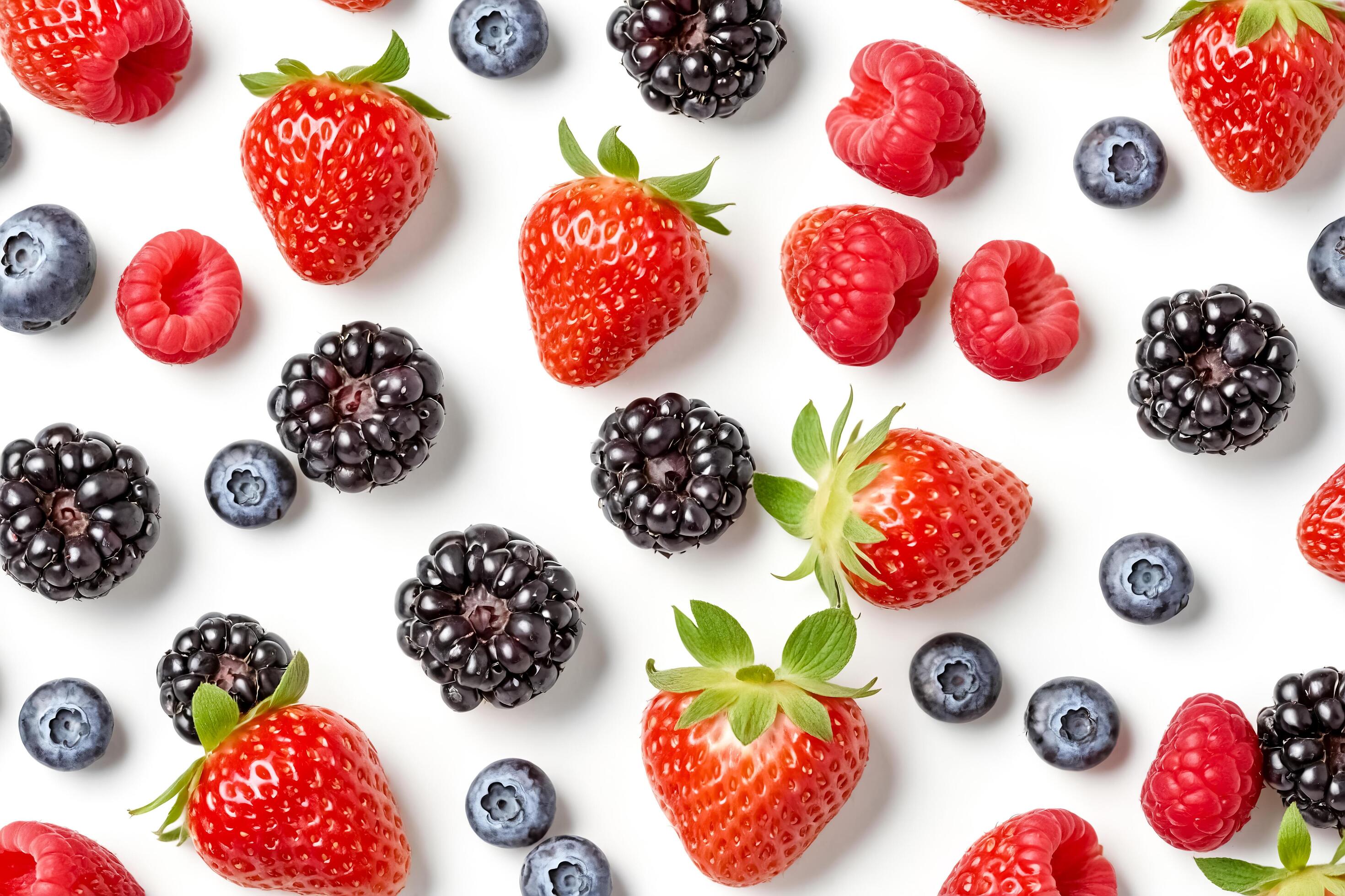 Mixed Berries Pattern on White Background Stock Free