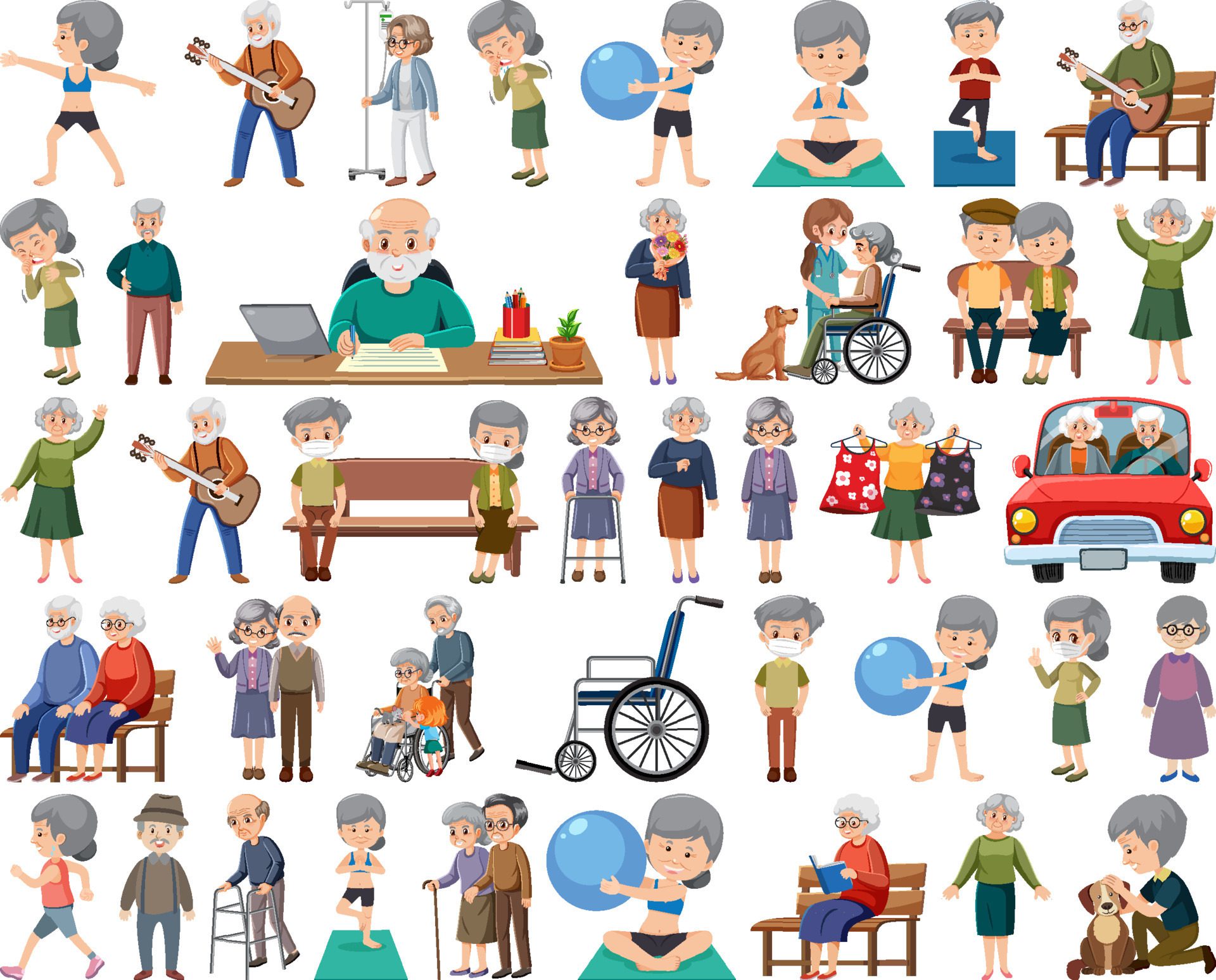 Collection of elderly people icons Free Vector