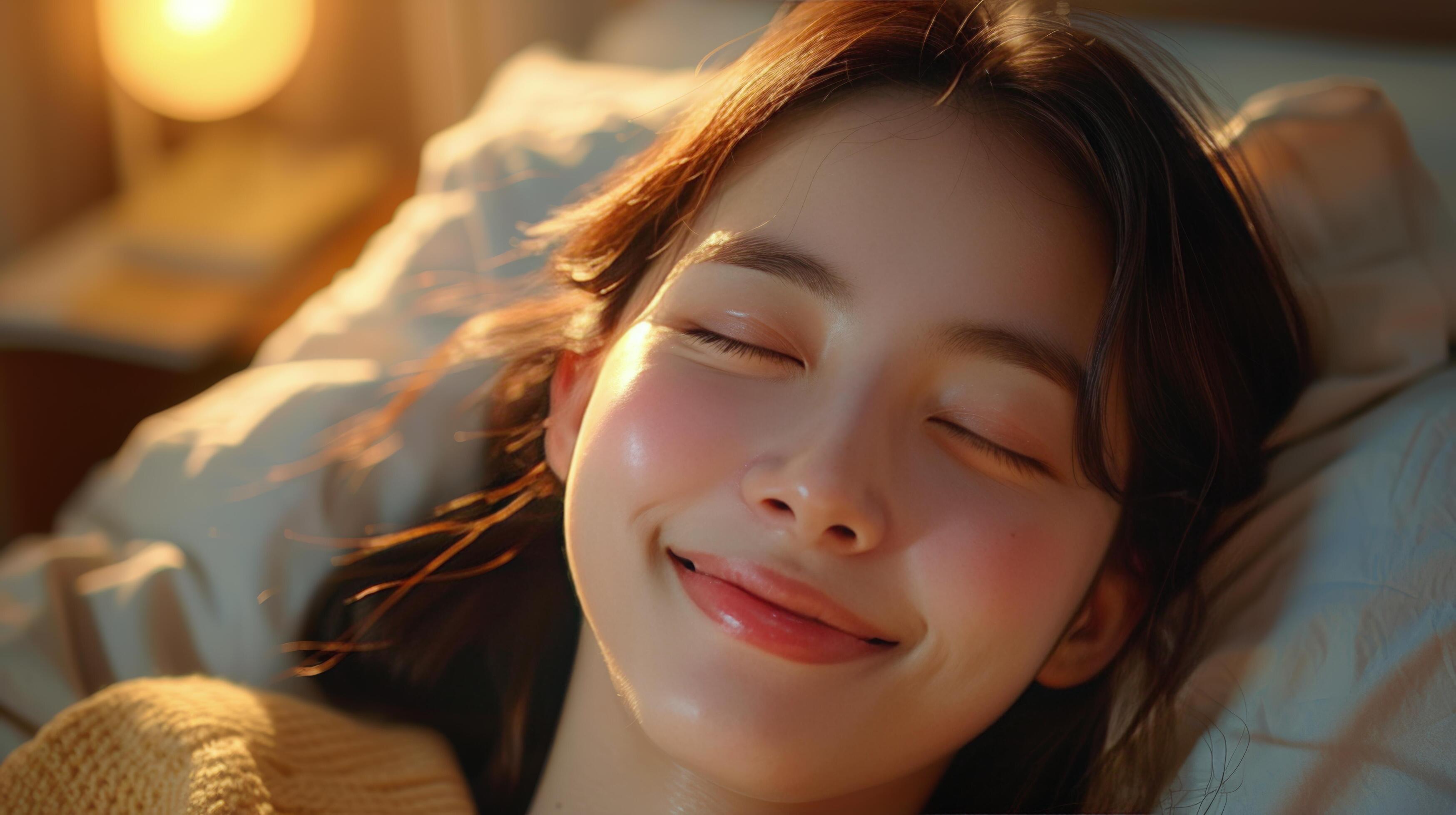 Woman Smiling in Bed Stock Free