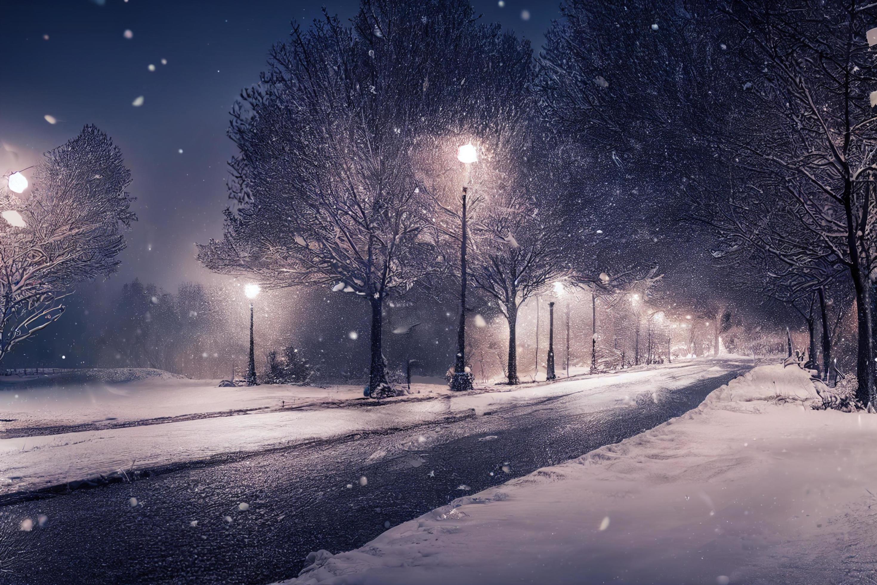 Landscape of snow storm winter background at night, digital art design Stock Free