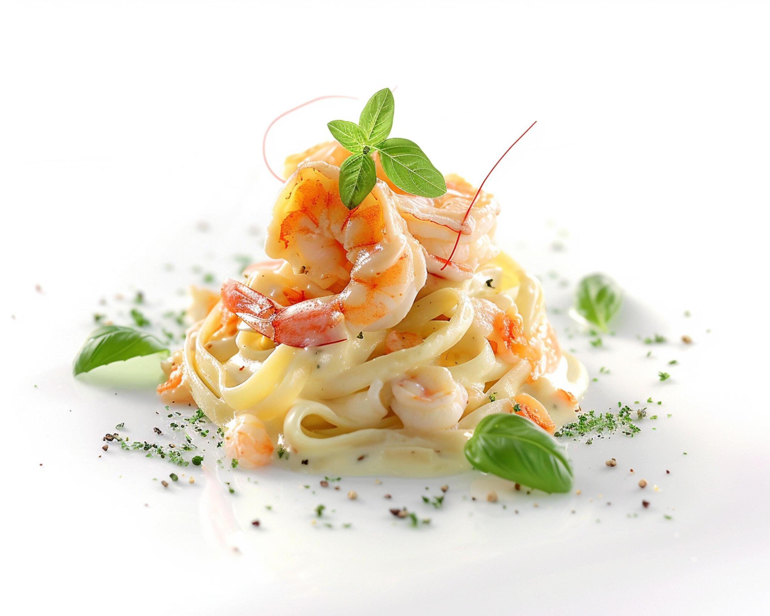 a plate of pasta with shrimp and cheese Stock Free