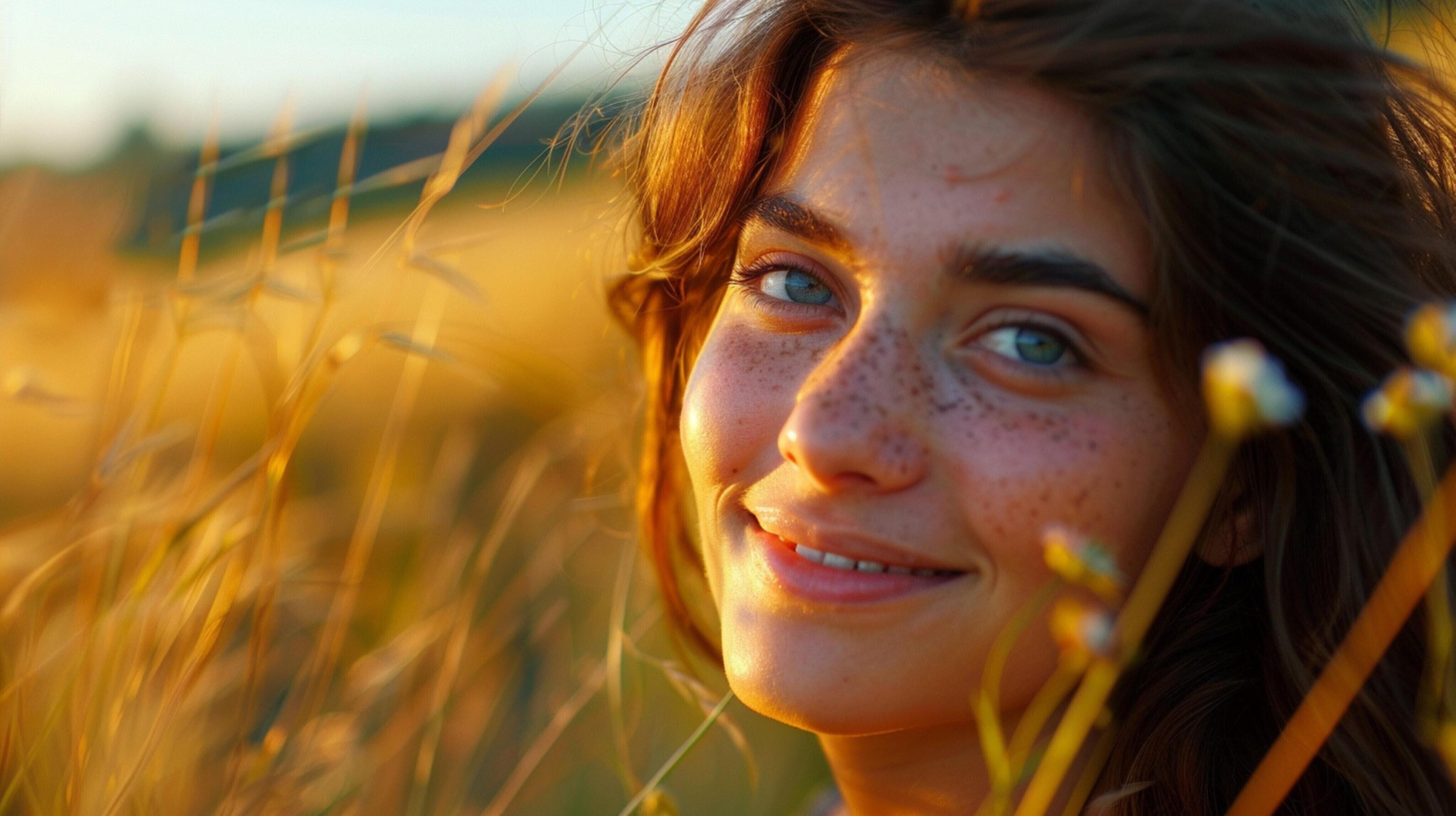 young woman outdoors looking at camera smiling Stock Free