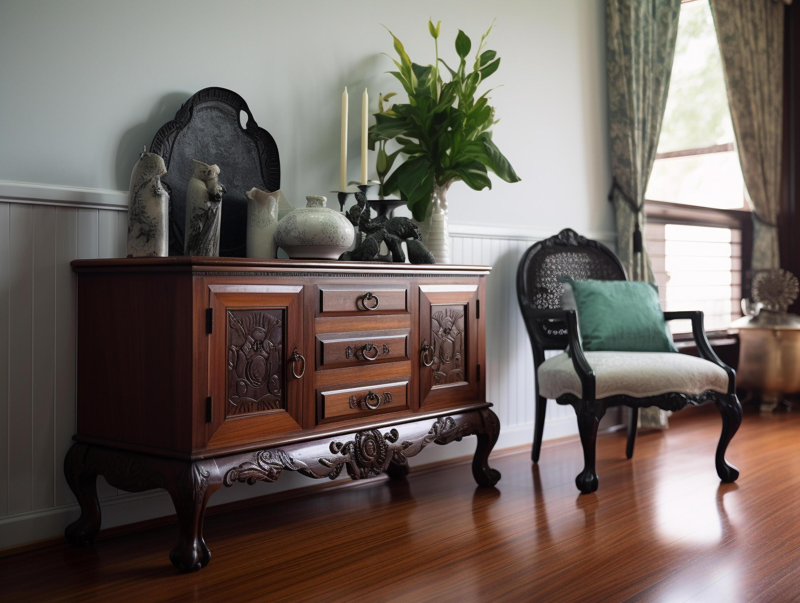 vintage furniture with classical ornaments Stock Free