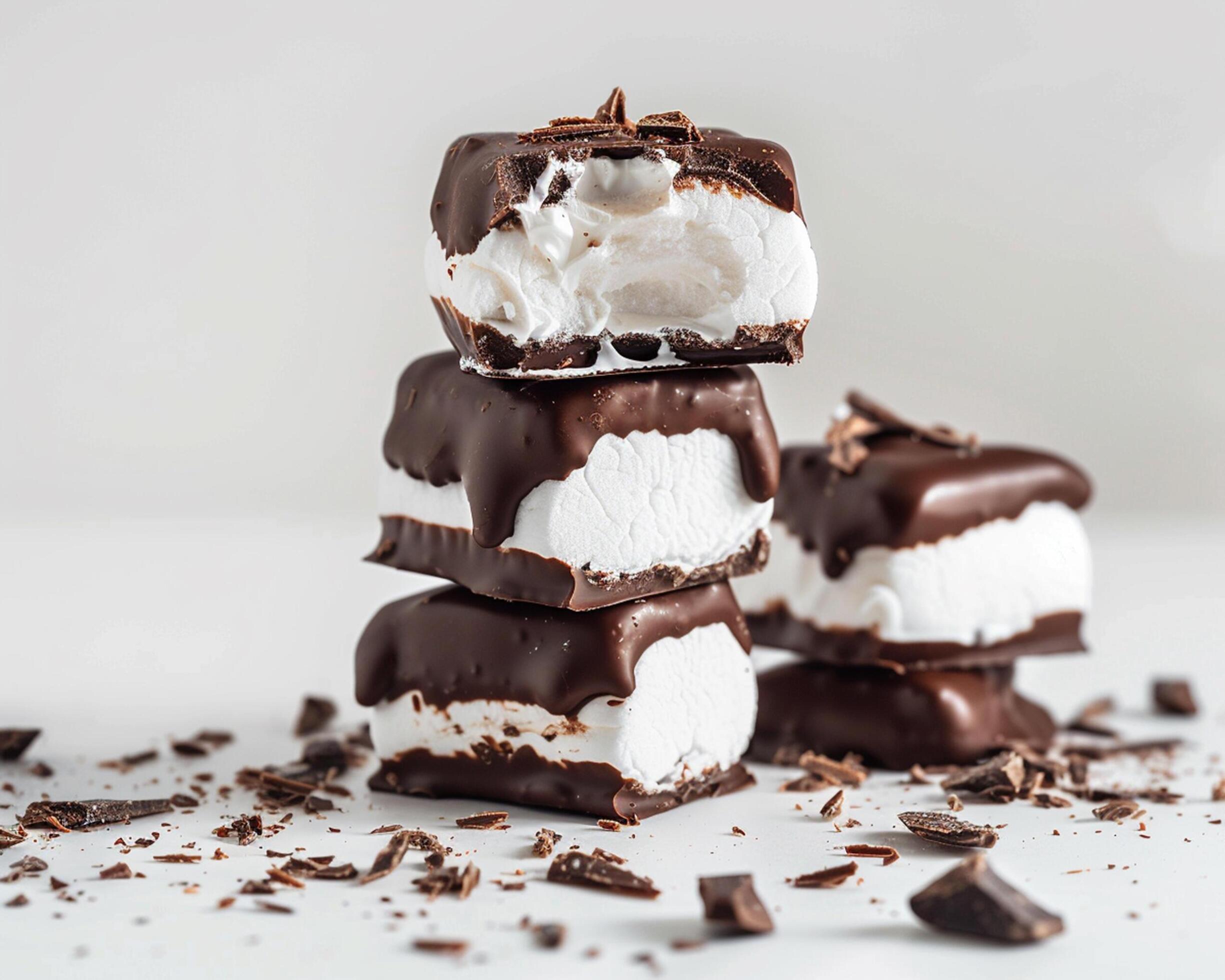 Chocolate covered marshmallows stacked on top of each other Stock Free